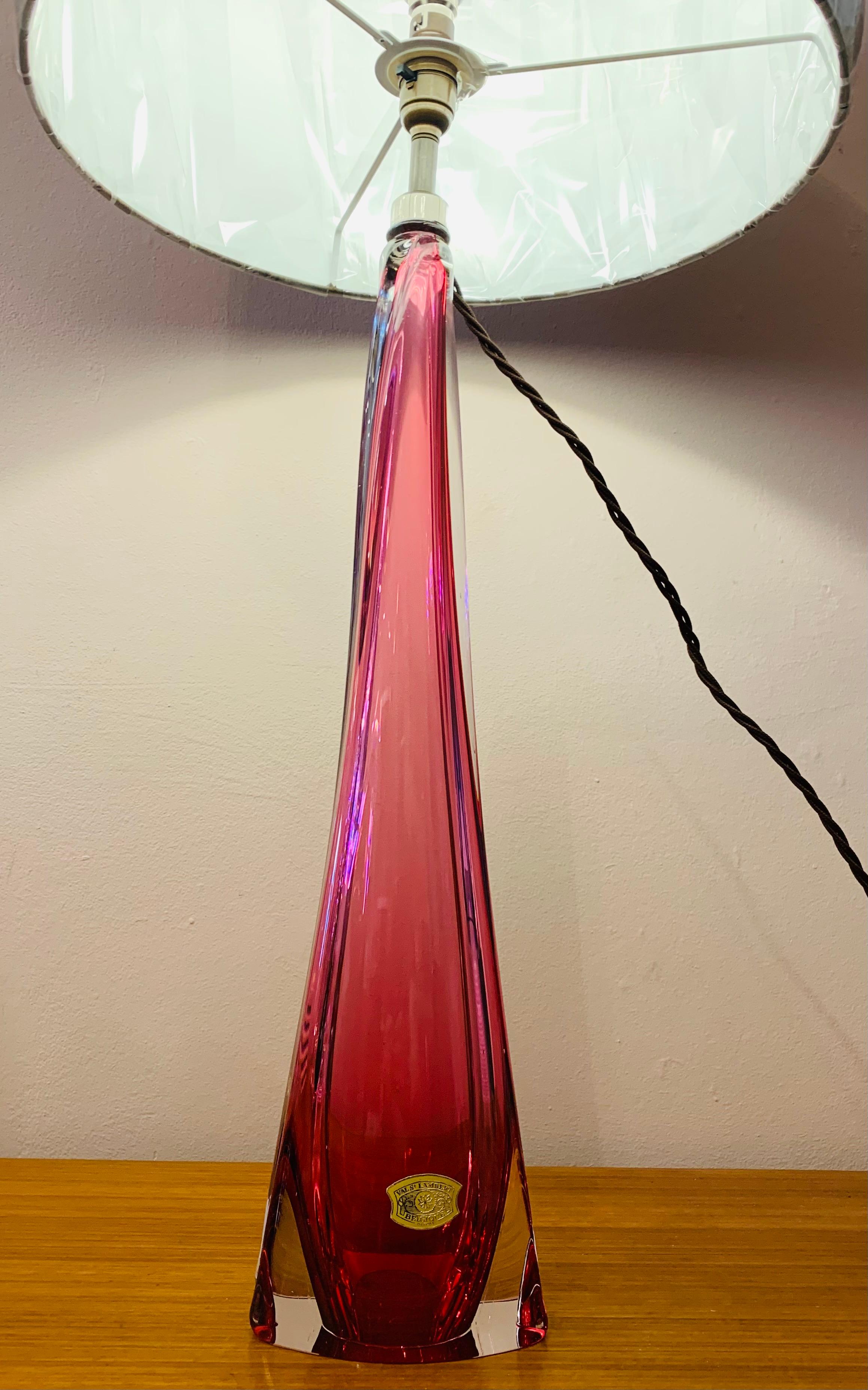 20th Century Tall 1950s Belgium Val St Lambert Pink & Clear Crystal Glass Table Lamp