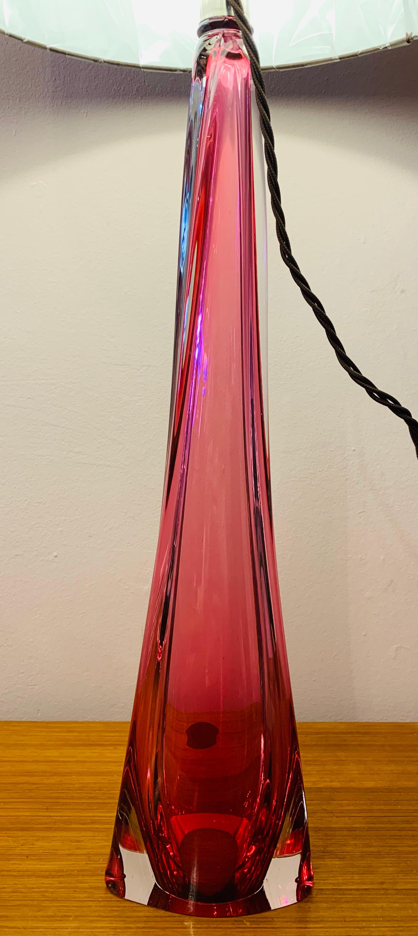 Tall 1950s Belgium Val St Lambert Pink & Clear Crystal Glass Table Lamp 2