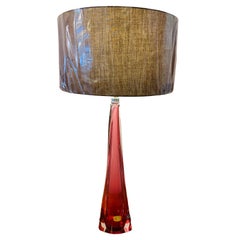 Tall 1950s Belgium Val St Lambert Pink & Clear Crystal Glass Table Lamp