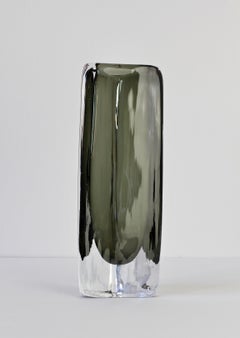 Tall 1950s Dark Toned Sommerso Vase Signed Nils Landberg for Orrefors Glass
