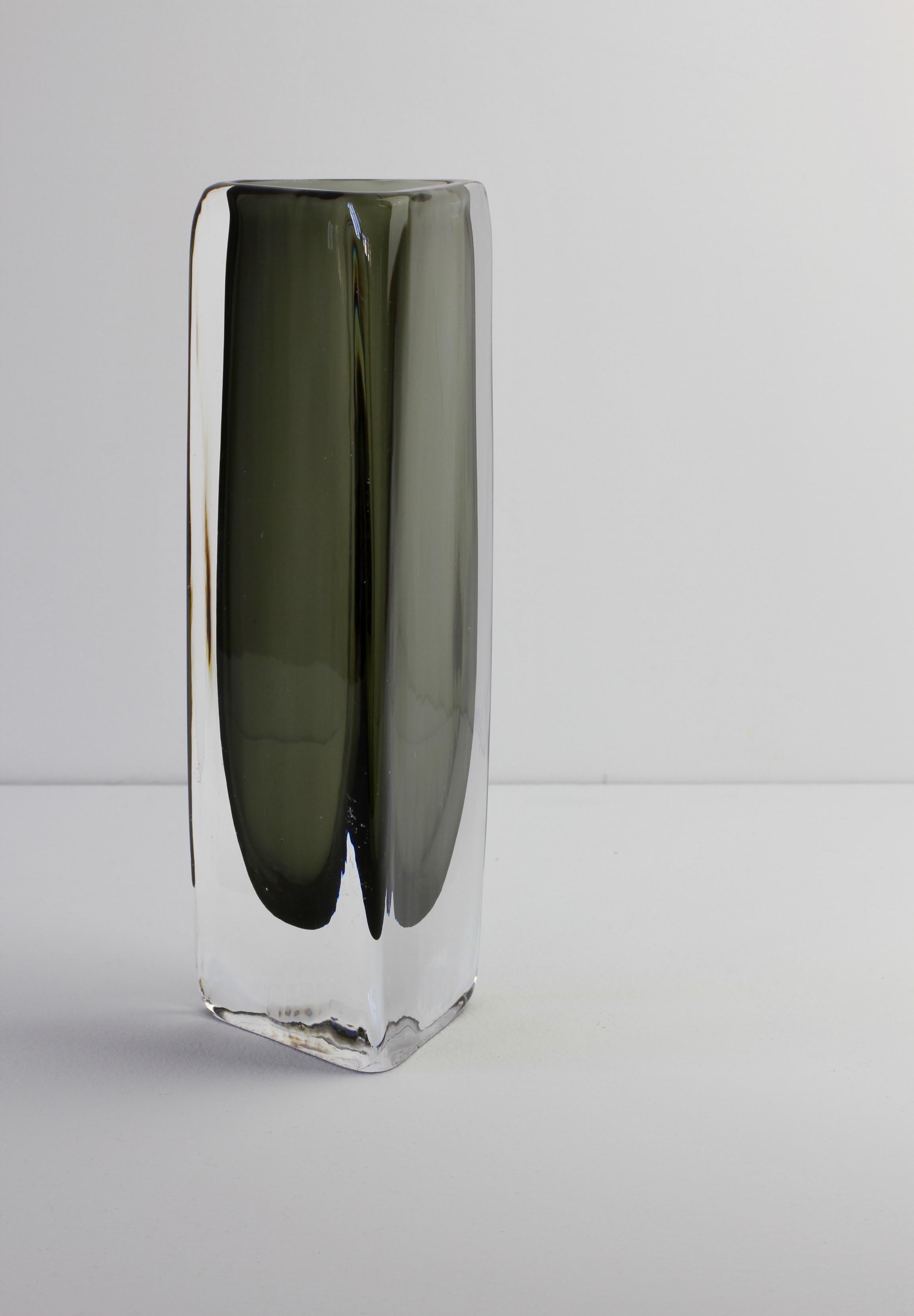 20th Century Tall 1950s Dark Toned Sommerso Vase Signed Nils Landberg for Orrefors Glass For Sale