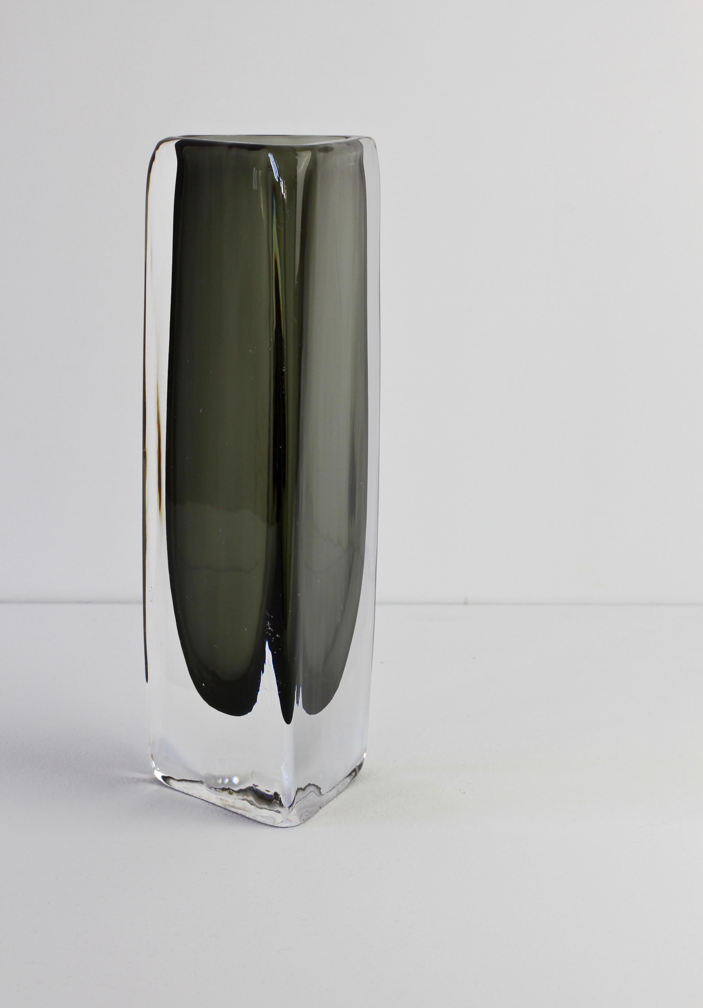 Blown Glass Tall 1950s Dark Toned Sommerso Vase Signed Nils Landberg for Orrefors Glass For Sale