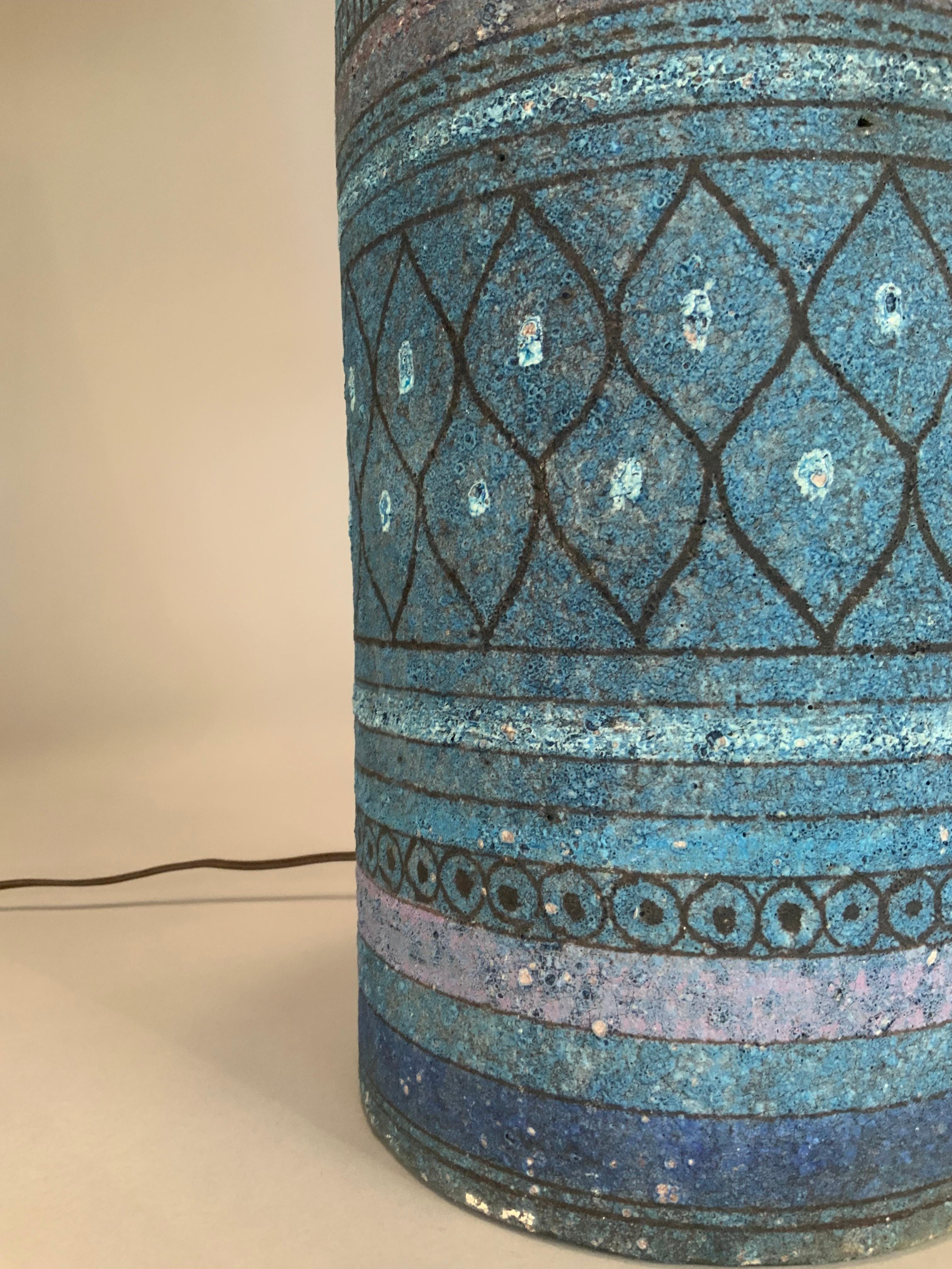 Tall 1950's Italian Glazed Ceramic Lamp in Shades of Blue 1