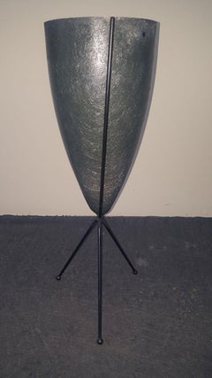 Tall 1950s Zenith Elephant Gray Fiberglass Bullet Planter With Iron Tripod Stand