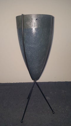 Tall 1950s Zenith Elephant Gray Fiberglass Bullet Planter With Iron Tripod Stand