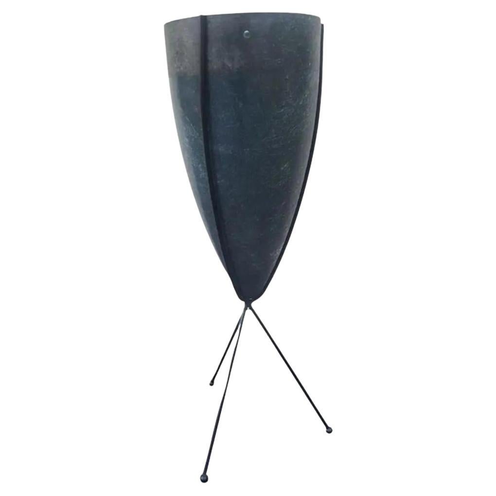 Tall 1950s Zenith Elephant Gray Fiberglass Bullet Planter With Iron Tripod Stand