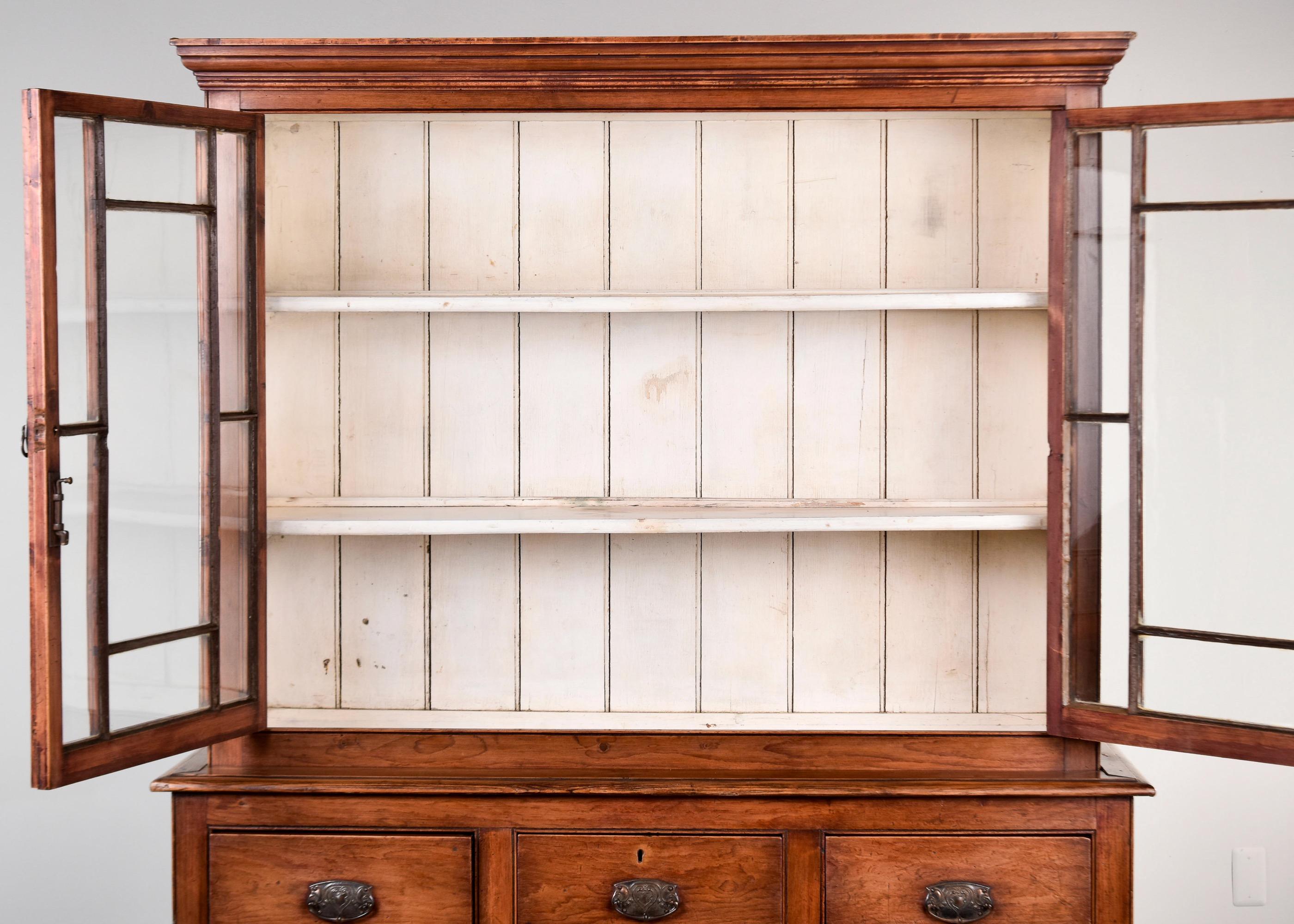 Tall 19th C English Pine Cupboard With Glazed Top For Sale 1
