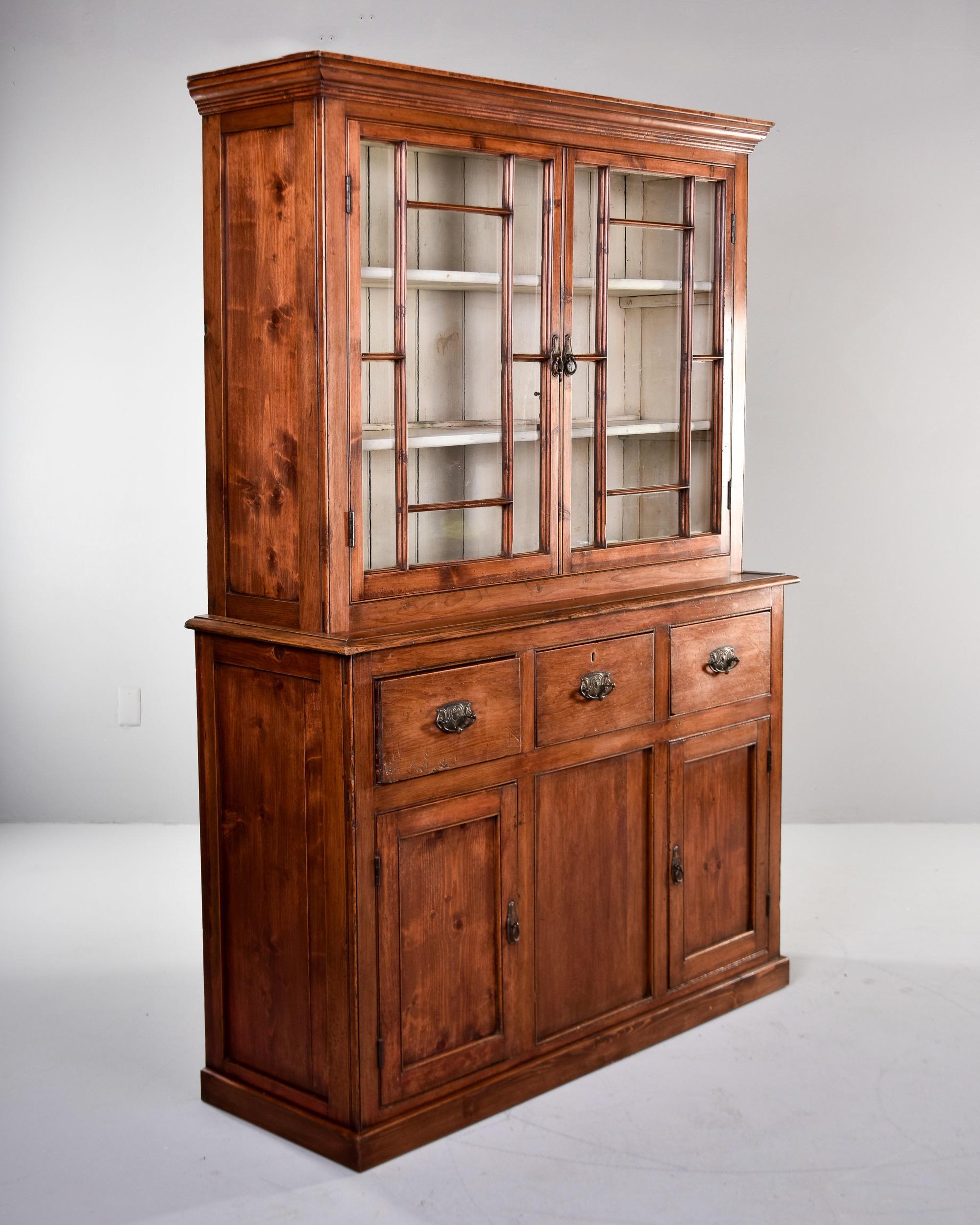 Tall 19th C English Pine Cupboard With Glazed Top For Sale 3