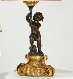 Tall 19th C. Louis XVI Style Bronze Figural Table Lamps with Card Shade - A Pair