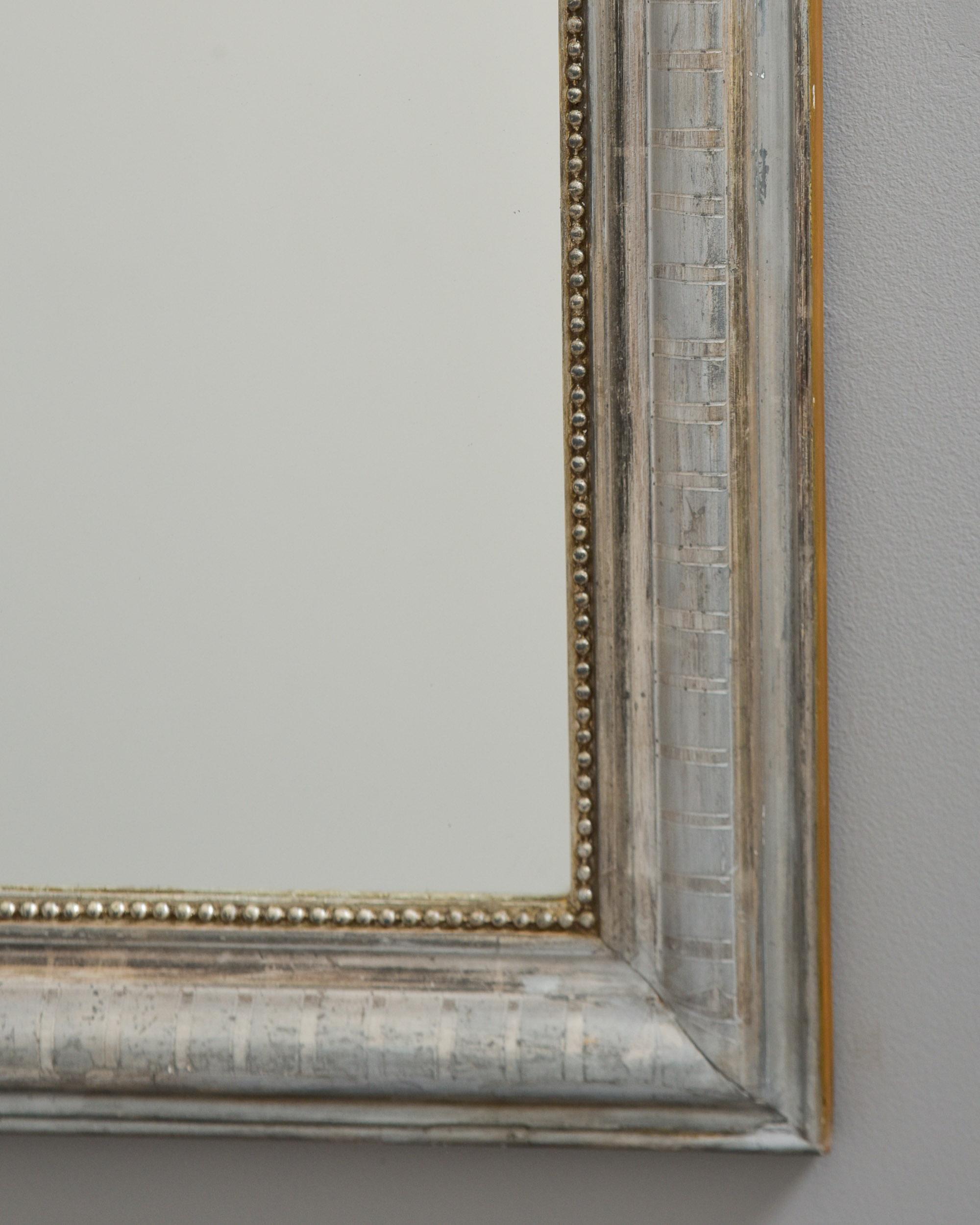 French Tall 19th C Silver Leaf Louis Philippe Mirror