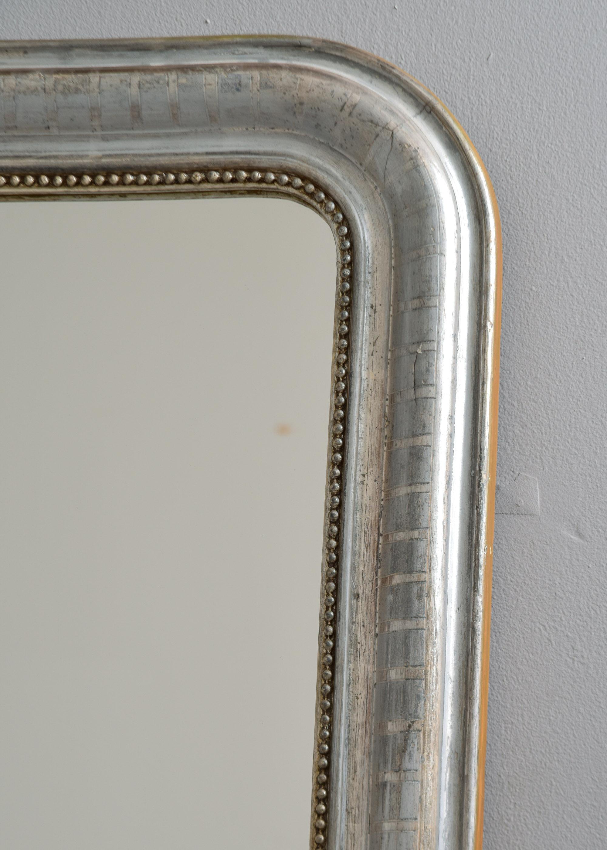Tall 19th C Silver Leaf Louis Philippe Mirror In Good Condition In Troy, MI