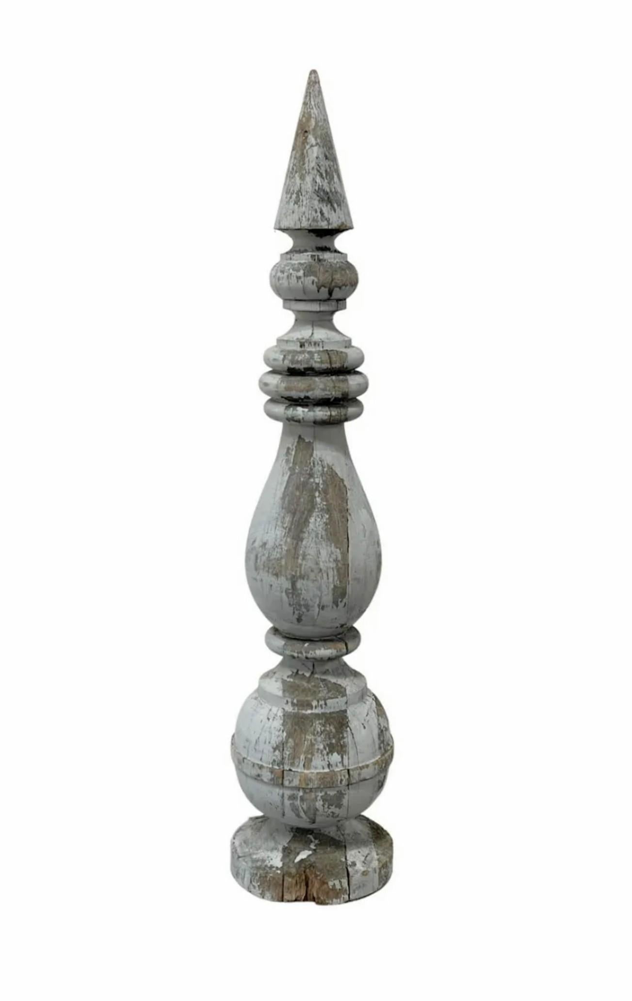 European Tall 19th Century Architectural Painted Wood Finial
