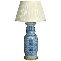 Tall 19th Century Blue and White Porcelain Vase Lamp