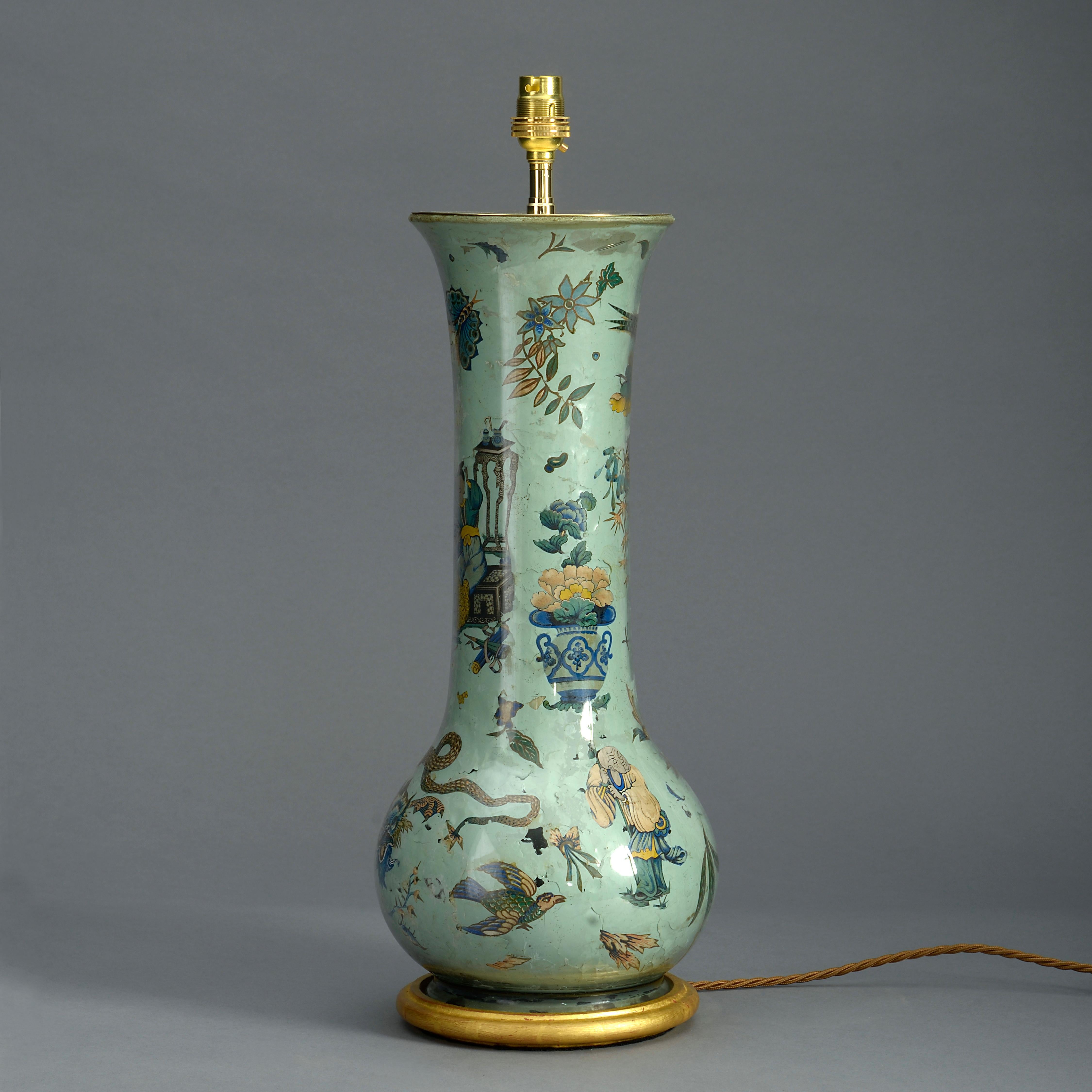 Napoleon III Tall 19th Century Decalcomania Vase Lamp