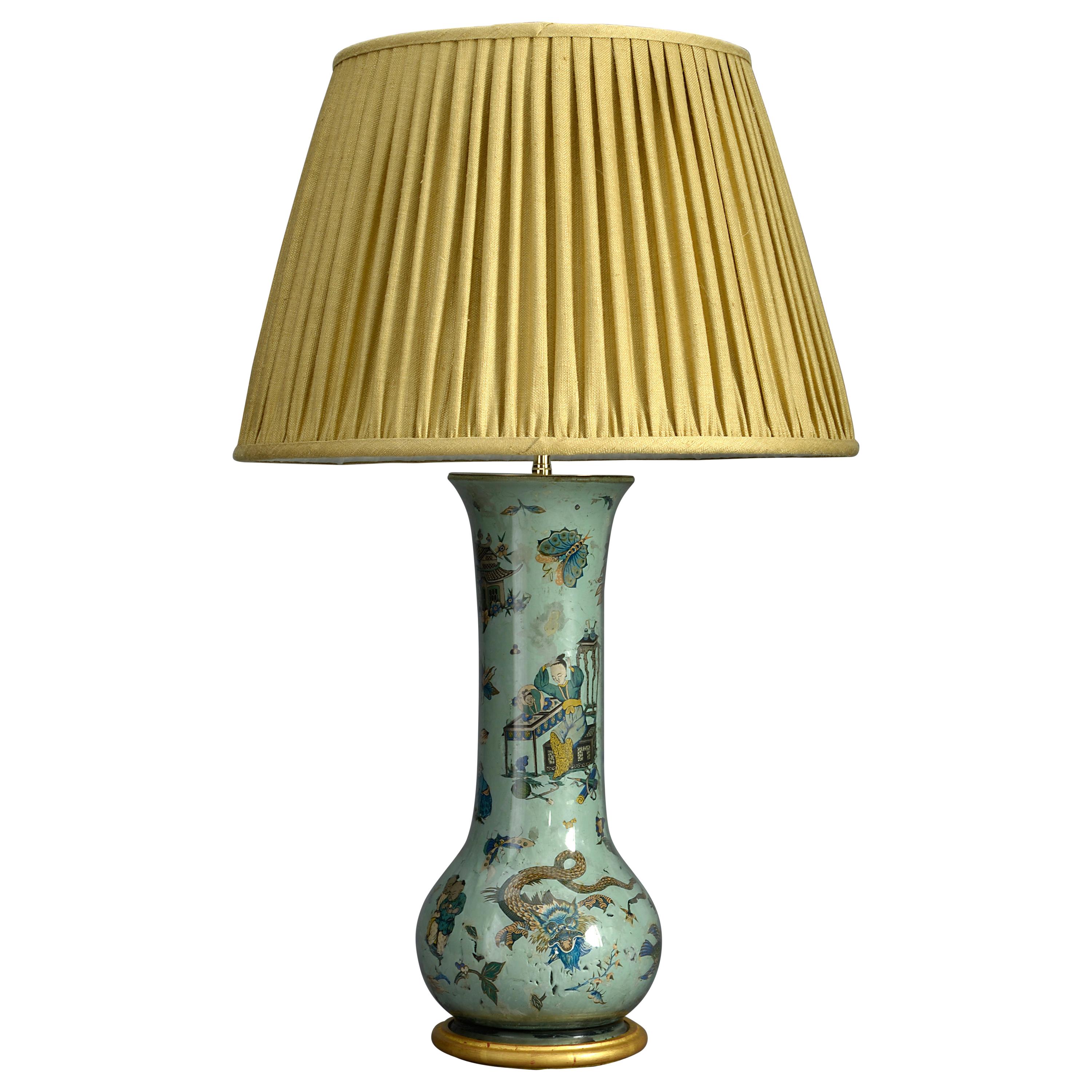 Tall 19th Century Decalcomania Vase Lamp