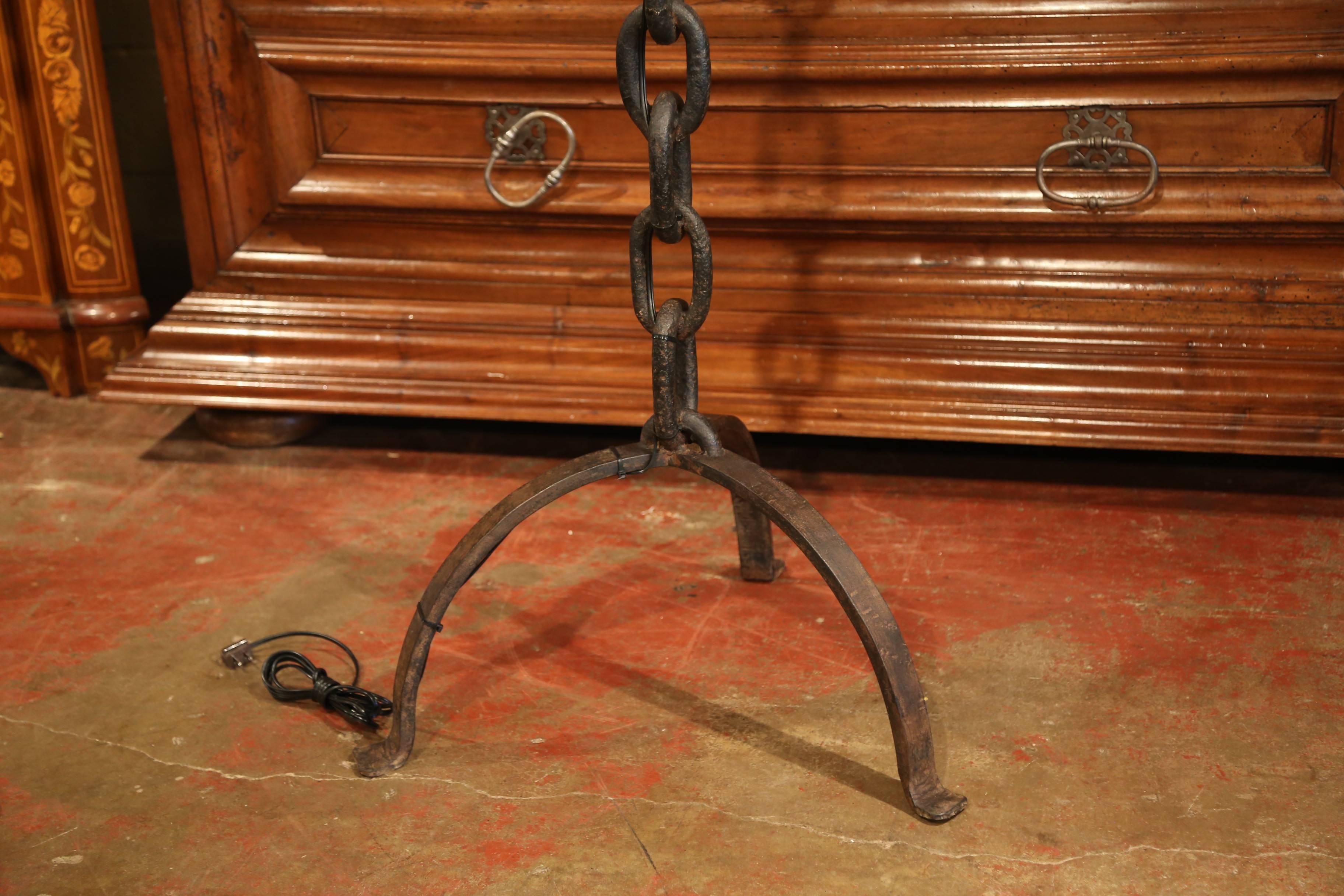19th Century French Black Forged Iron Anchor Rope Floor Lamp 3