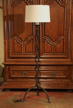 19th Century French Black Forged Iron Anchor Rope Floor Lamp