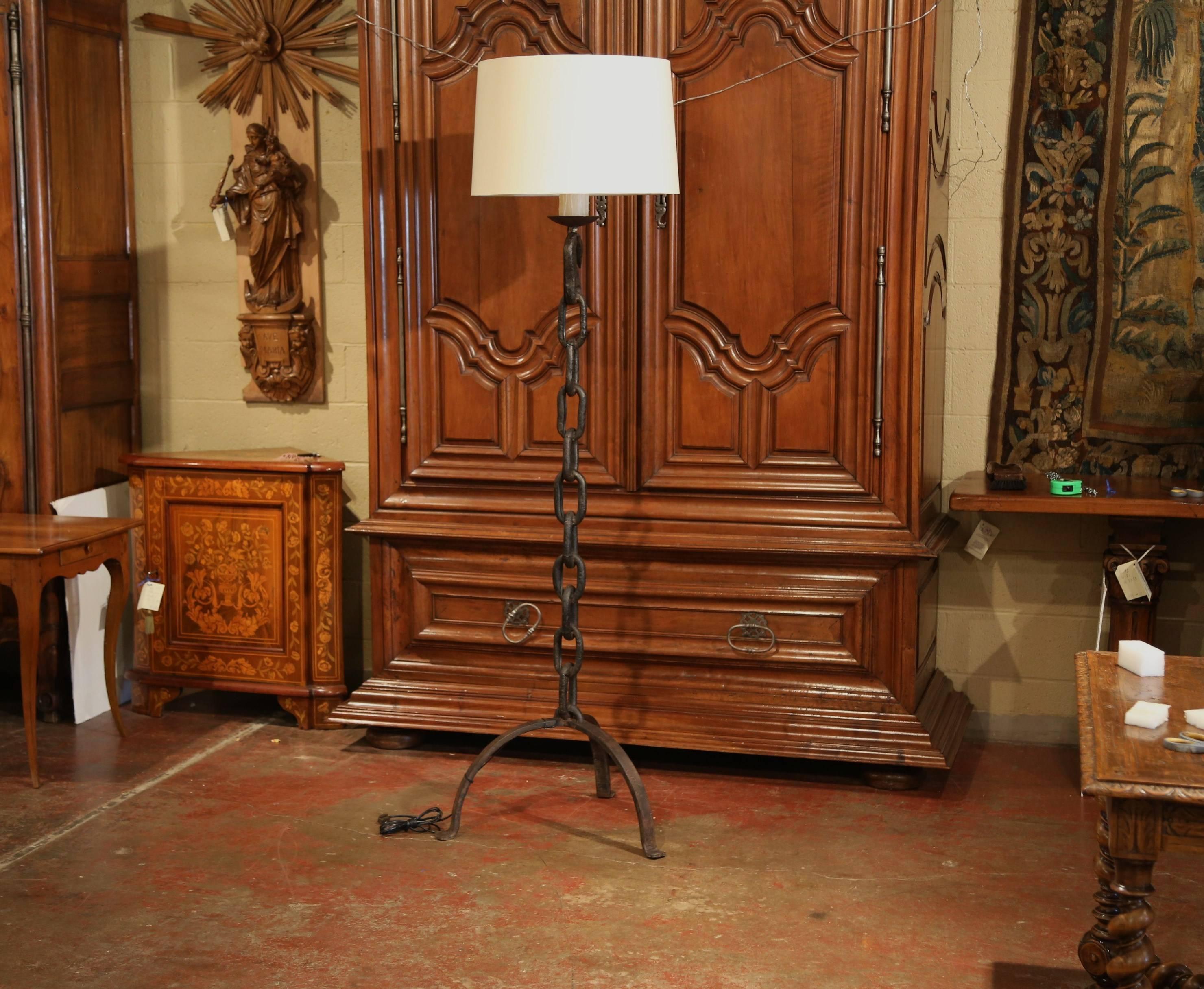 19th Century French Black Forged Iron Anchor Rope Floor Lamp 1