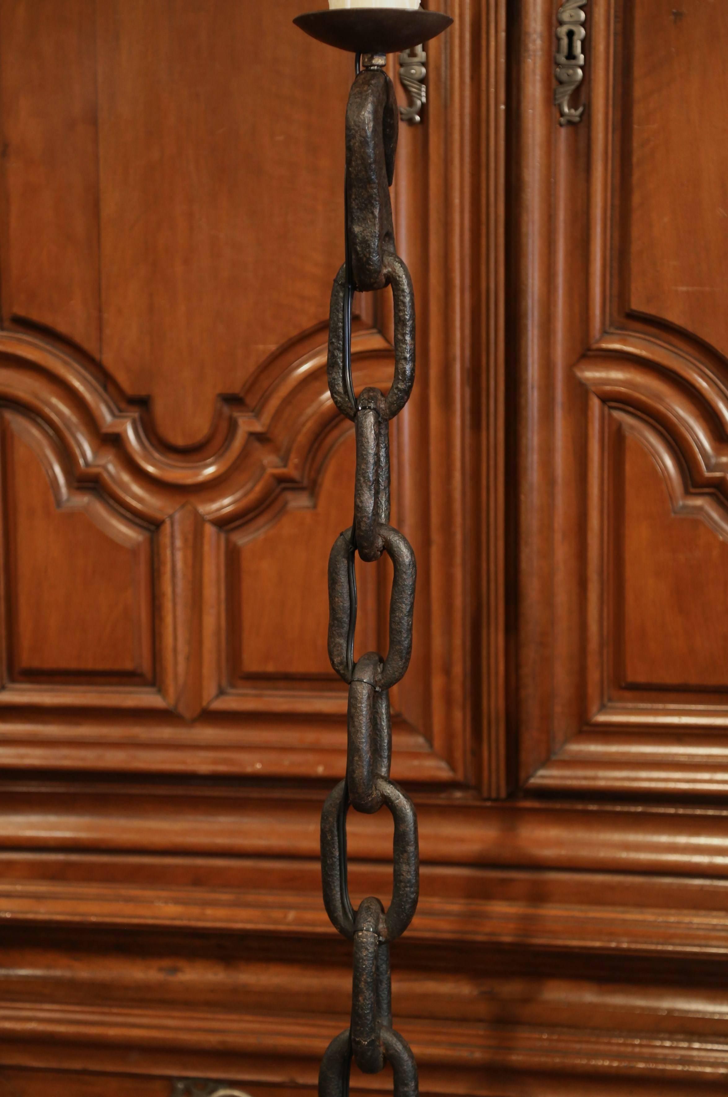 19th Century French Black Forged Iron Anchor Rope Floor Lamp 2