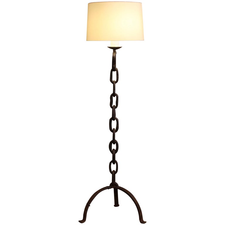 Tall 19th Century French Black Forged Iron Anchor Rope Floor Lamp