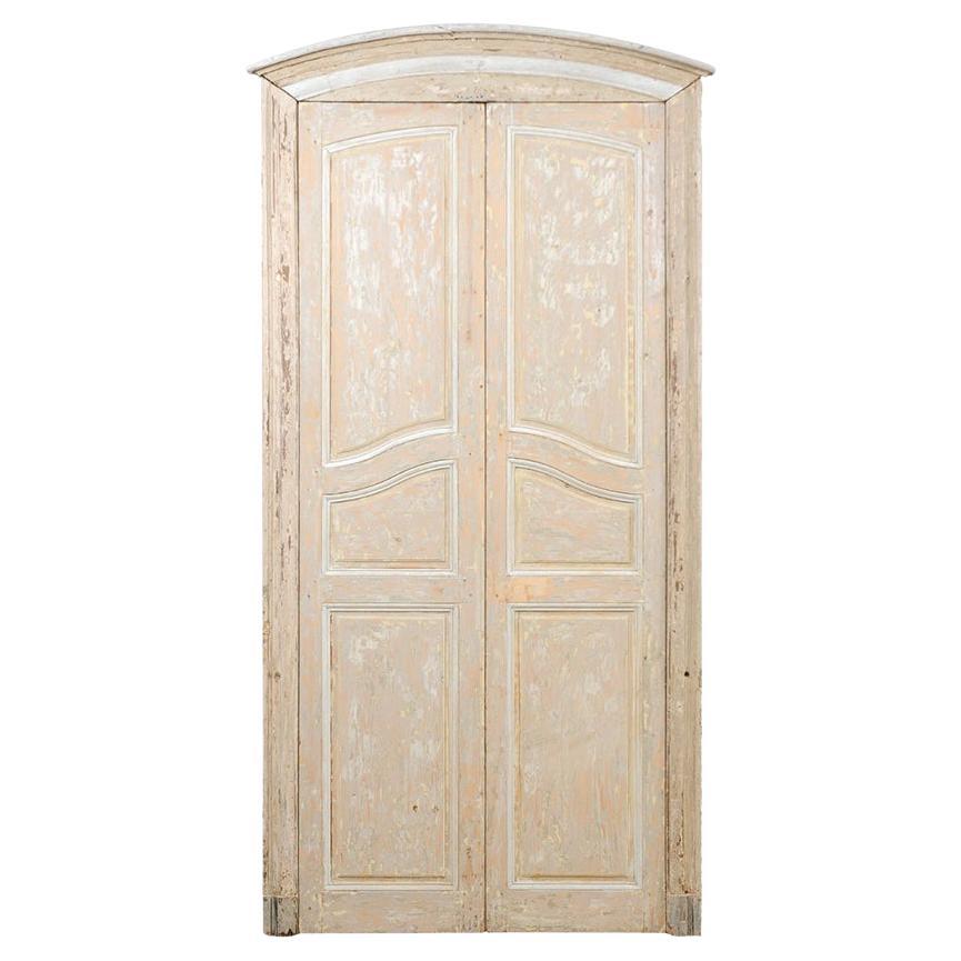 Tall 19th Century French Doors with Original Casing and Nicely Arched Crest For Sale
