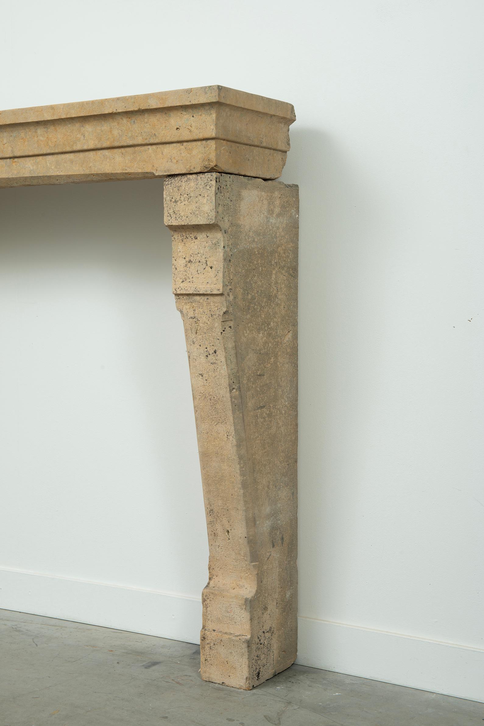 Tall 19th Century French Limestone Fireplace Mantel – Elegant & Robust For Sale 2