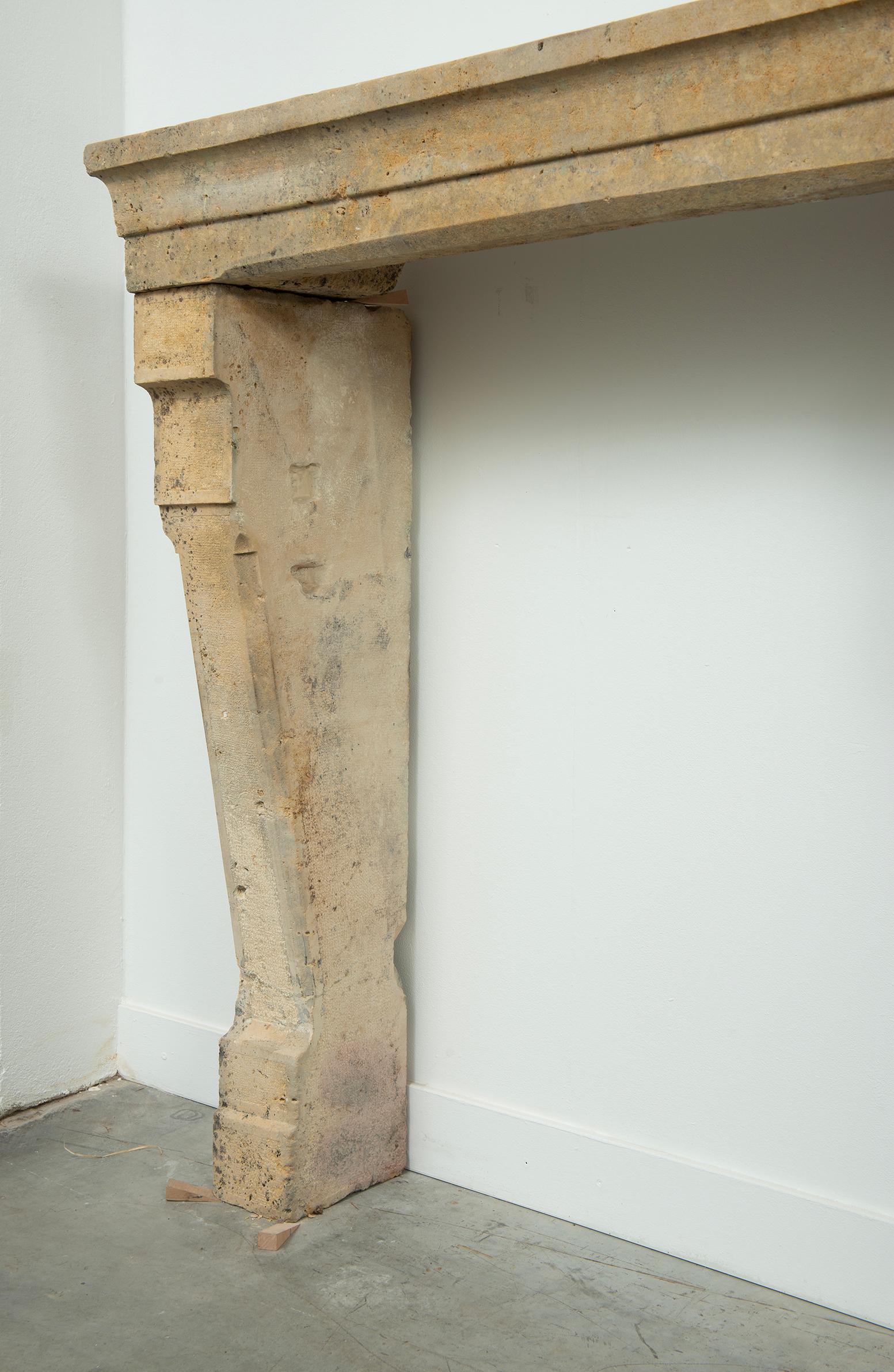 Tall 19th Century French Limestone Fireplace Mantel – Elegant & Robust For Sale 3