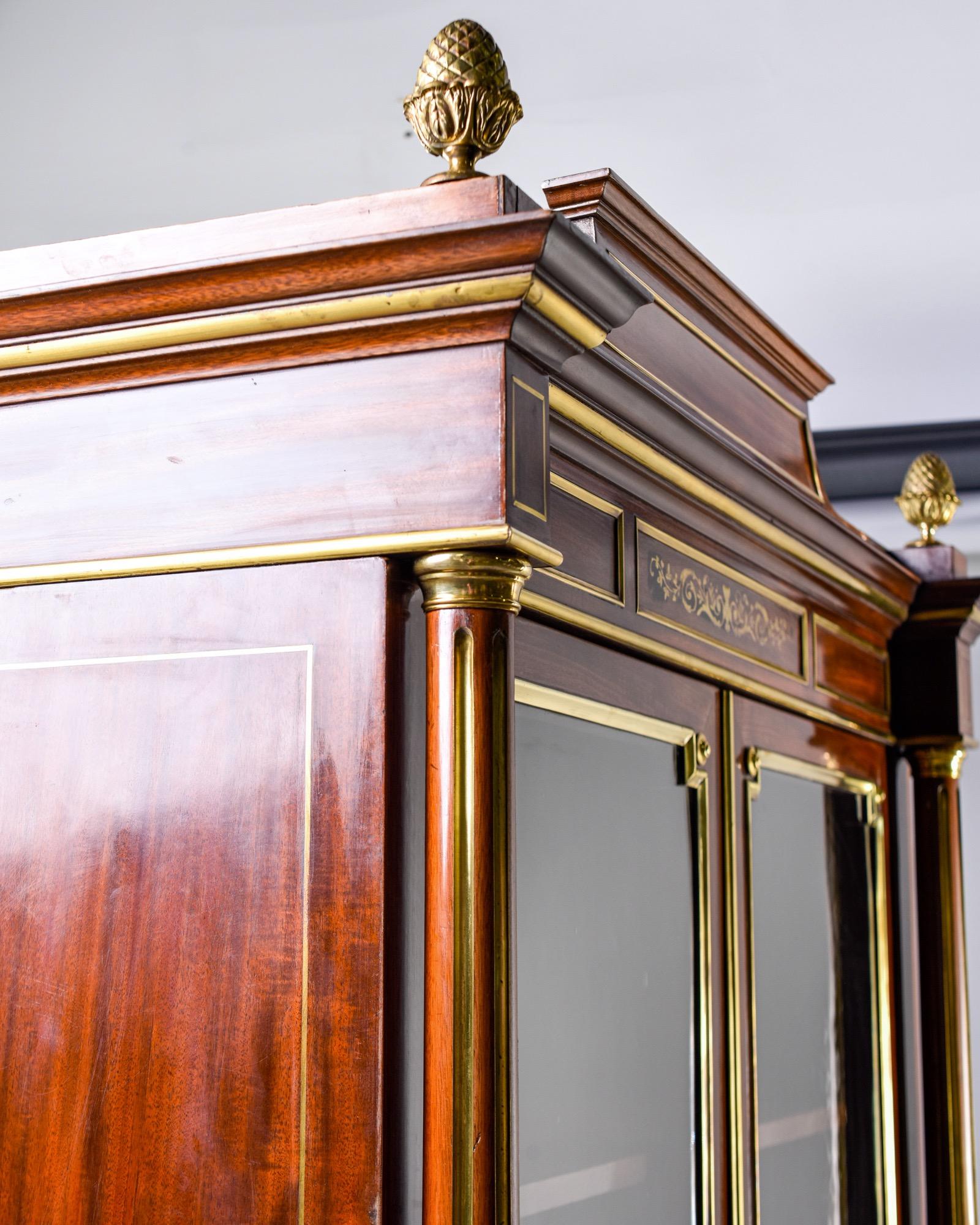 Tall 19th Century Louis XVI Style Vitrine with Brass Detailing and Inlay 4