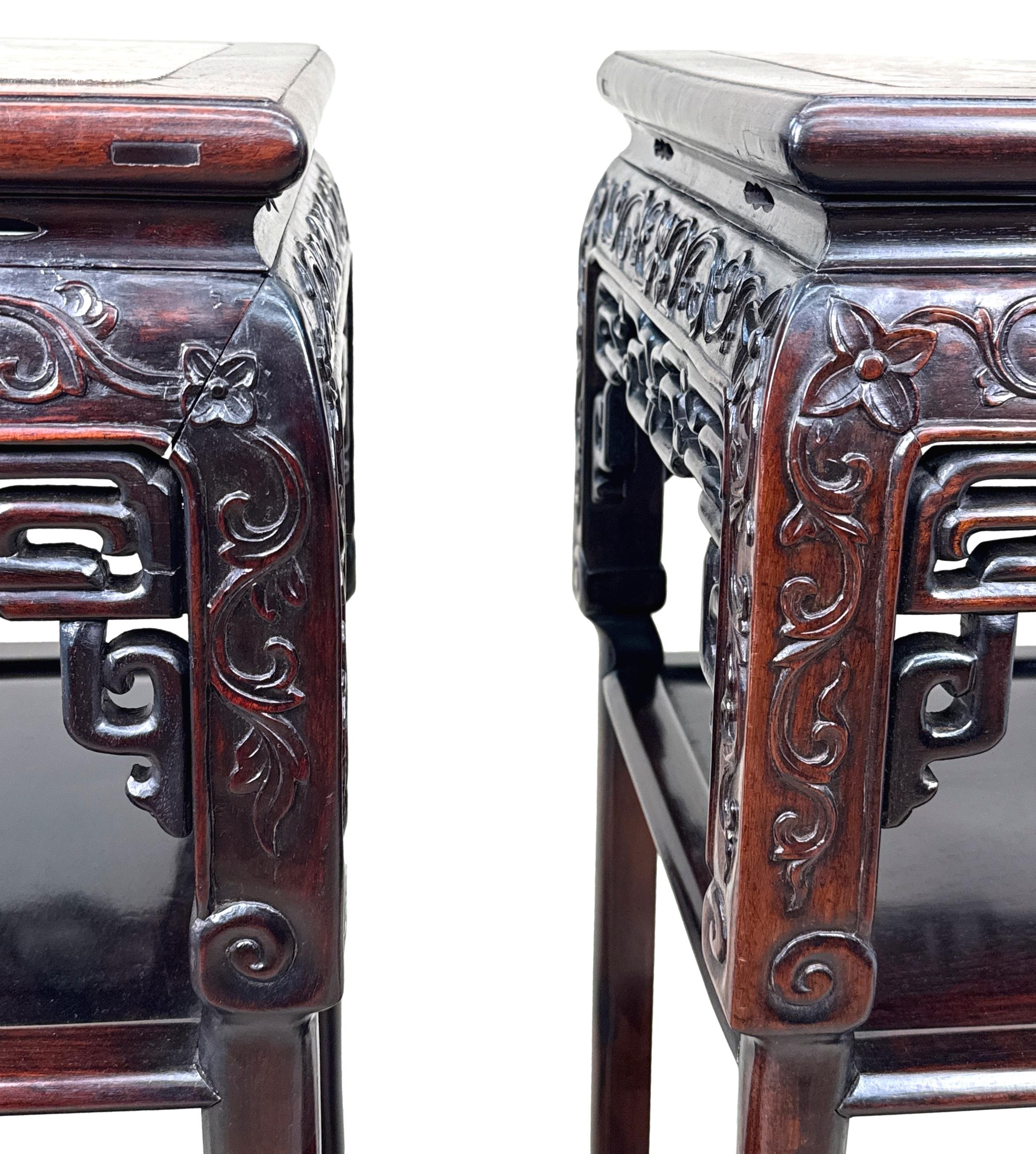 Tall 19th Century Pair Of Oriental Hardwood Stands For Sale 5