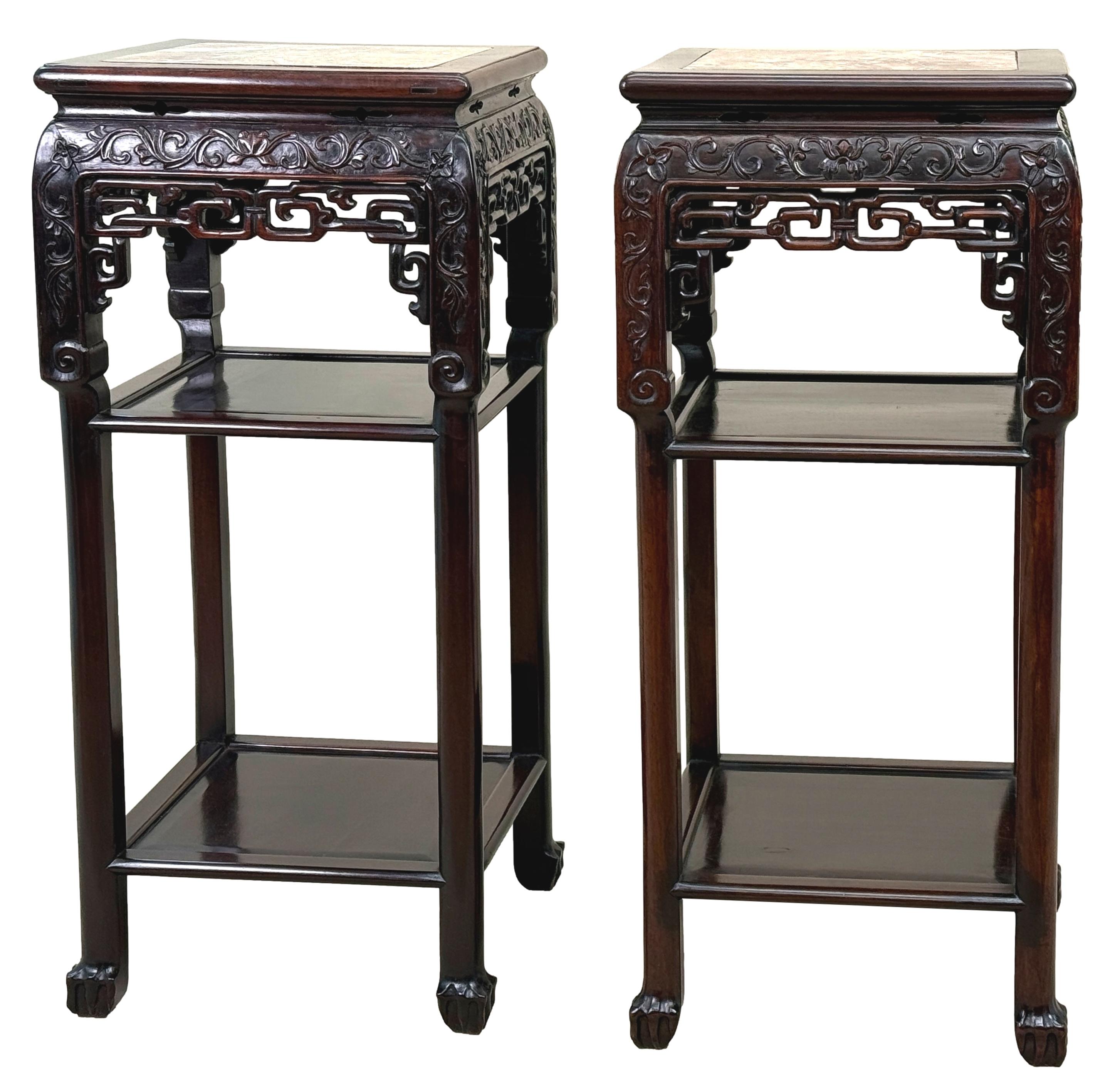 Tall 19th Century Pair Of Oriental Hardwood Stands For Sale 9