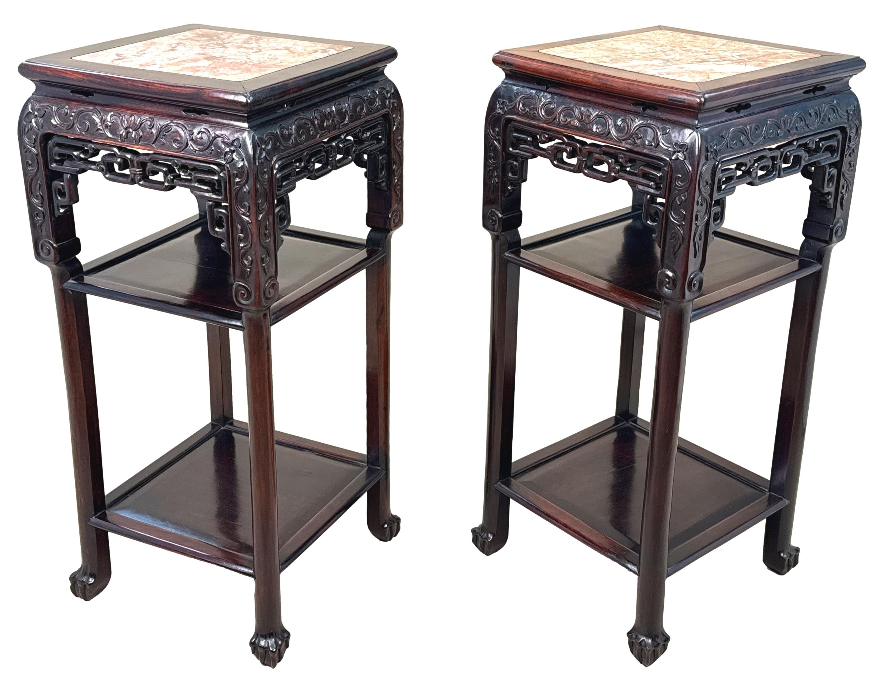 Tall 19th Century Pair Of Oriental Hardwood Stands In Good Condition For Sale In Bedfordshire, GB