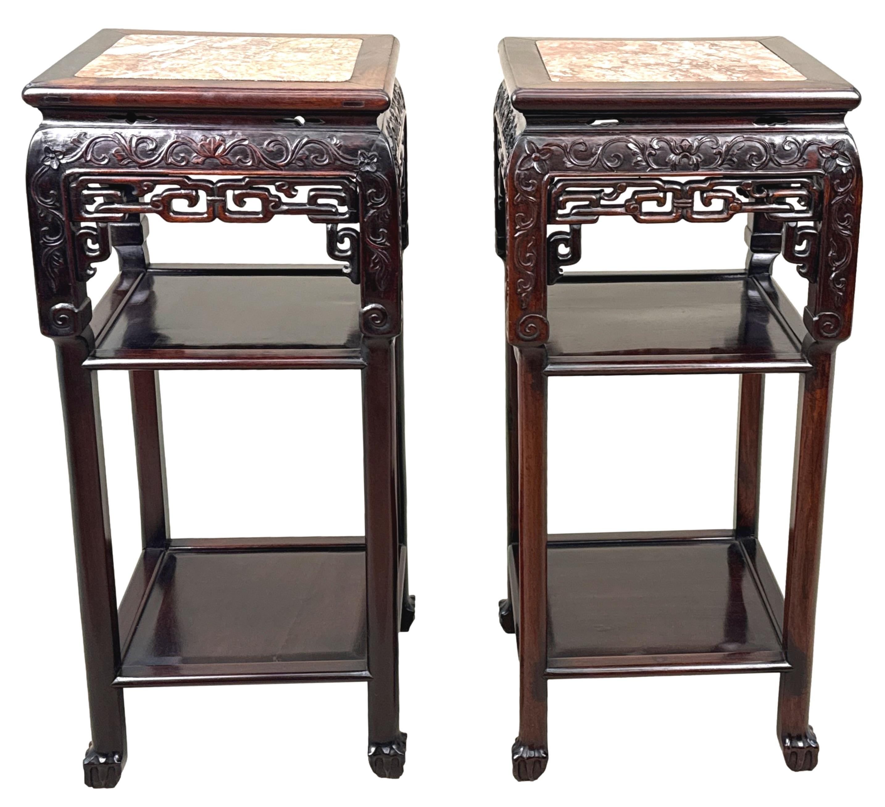 Tall 19th Century Pair Of Oriental Hardwood Stands For Sale 2