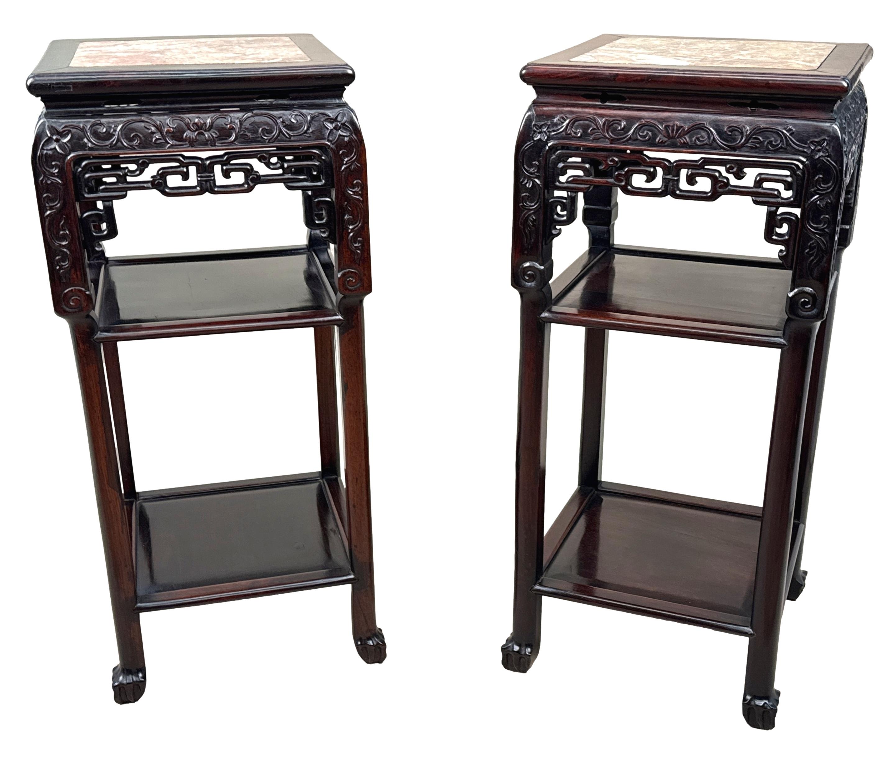 Tall 19th Century Pair Of Oriental Hardwood Stands For Sale 4