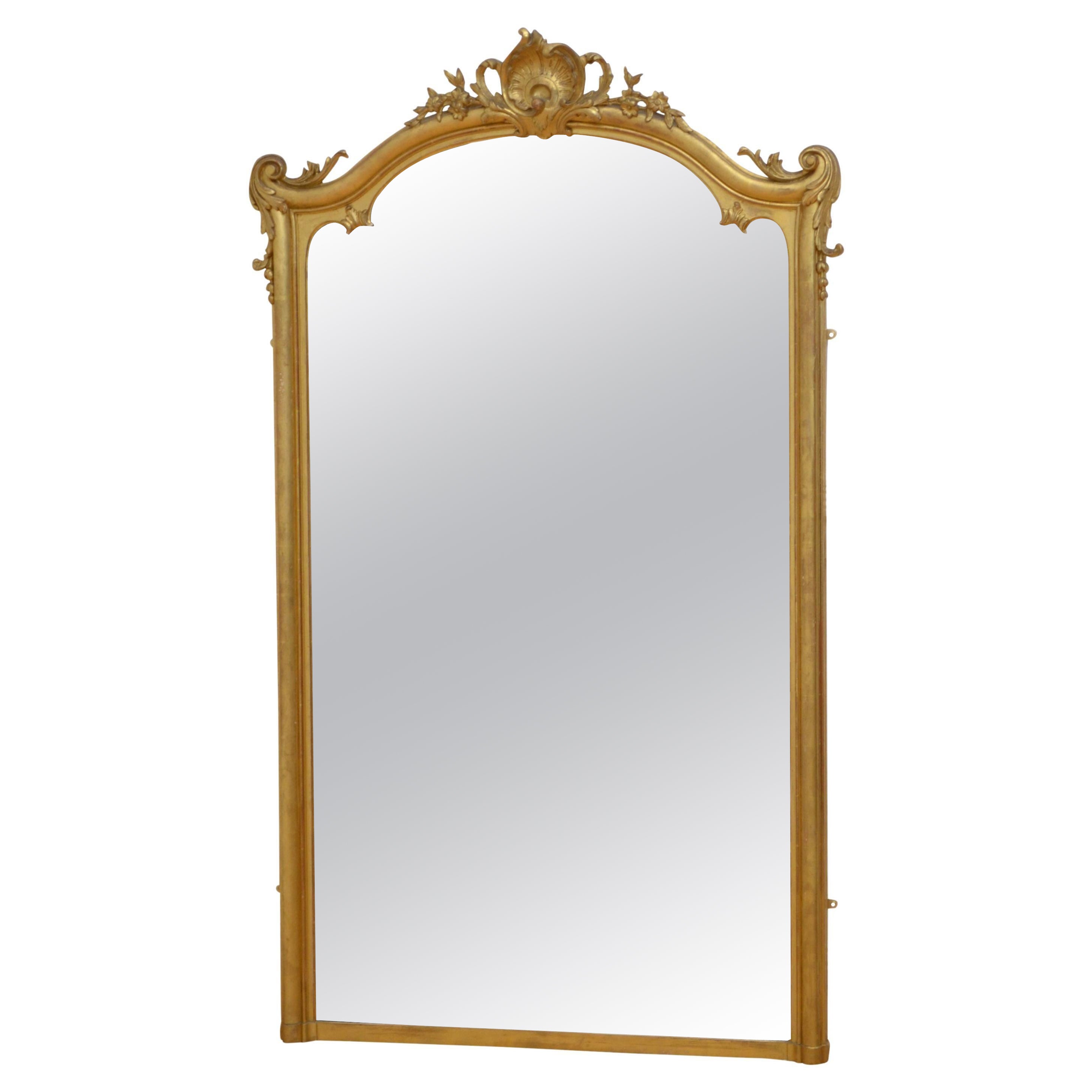 Tall 19th Century Pier Mirror French Giltwood Mirror