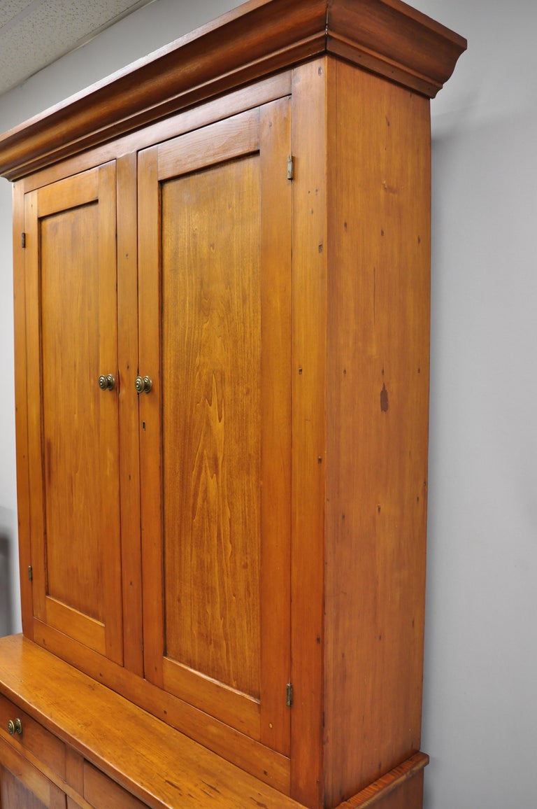 Tall 19th Century Pine Wood Blind Doors Step Back Cupboard Hutch