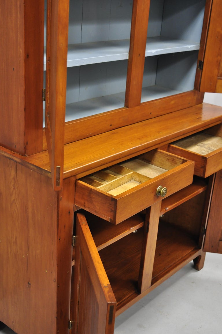 Tall 19th Century Pine Wood Blind Doors Step Back Cupboard Hutch
