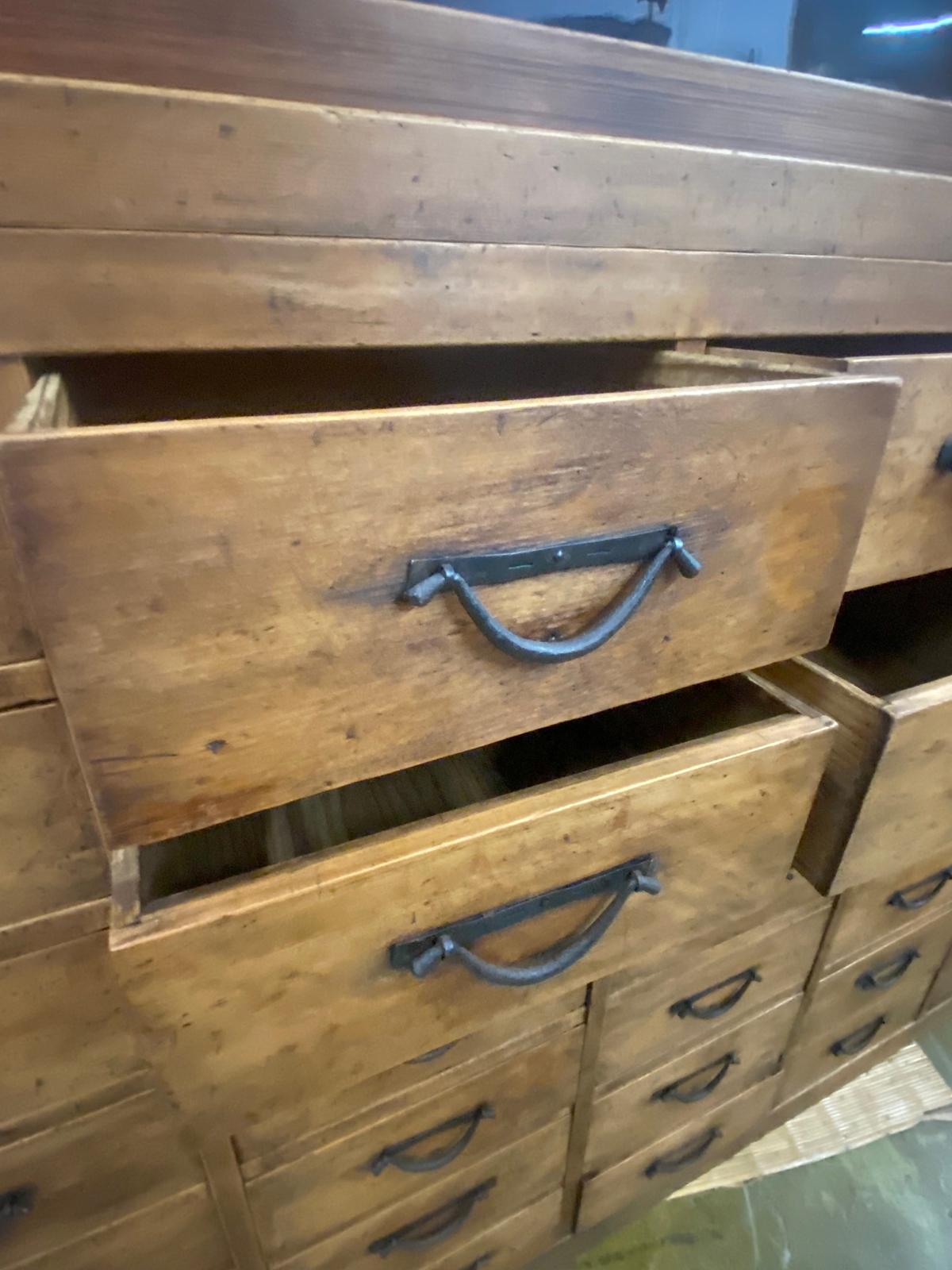 Early 20th Century Shop Chest with Sliding Glass Door Atop 42 Drawers 3
