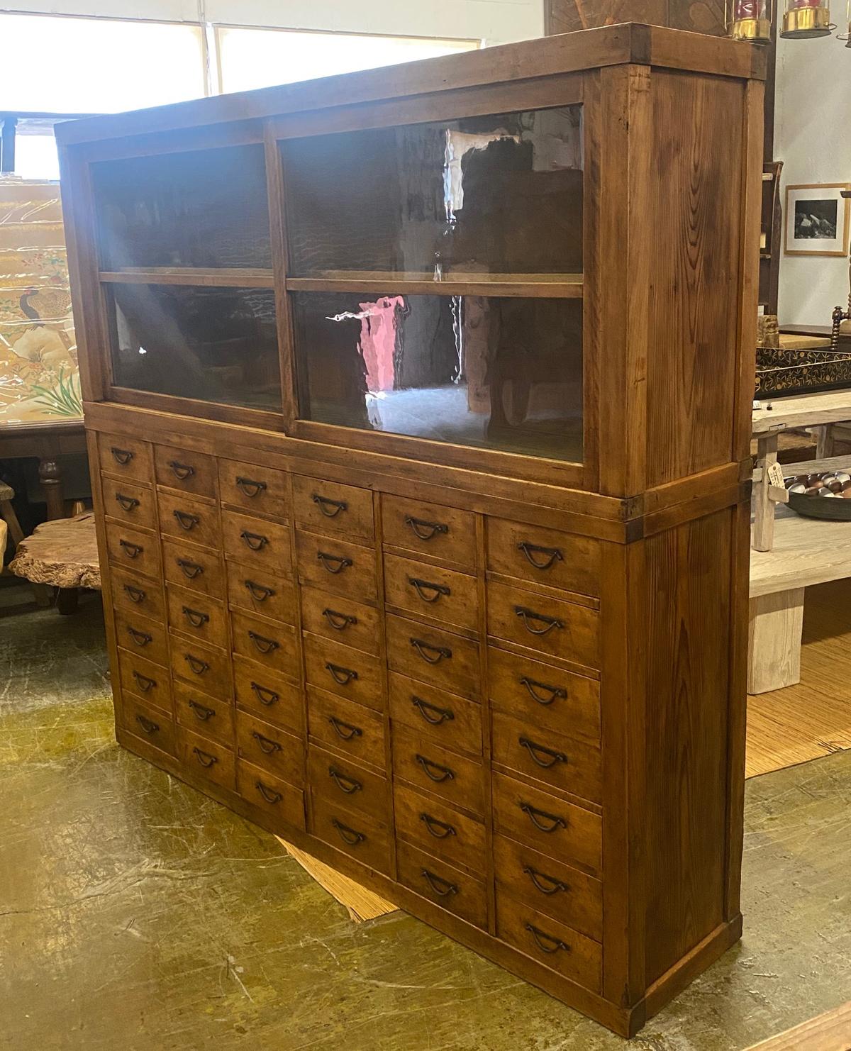 Early 20th Century Shop Chest with Sliding Glass Door Atop 42 Drawers 4