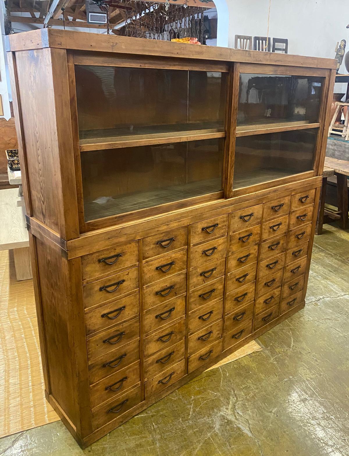 Early 20th Century Shop Chest with Sliding Glass Door Atop 42 Drawers 5