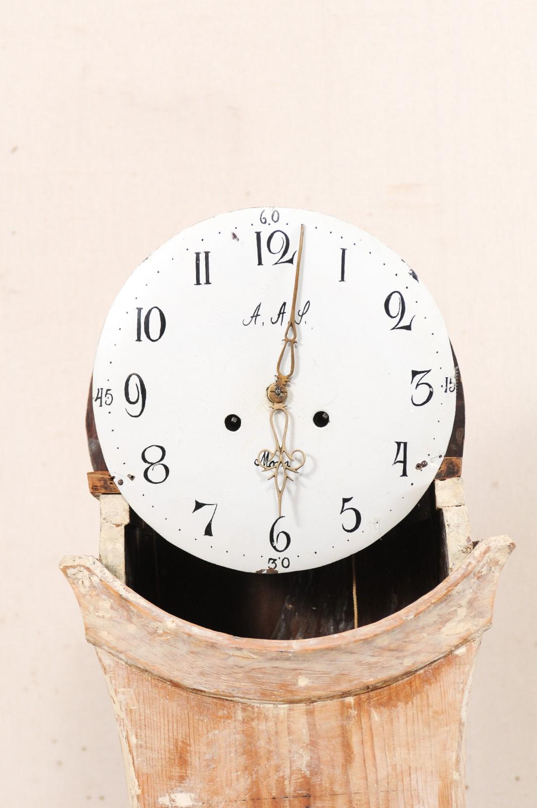 Metal Tall 19th Century Swedish Painted Wood Floor Clock