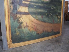 Grande toile peinte du 19ème siècle provenant d'un jardin d'hiver à Saumur, France
