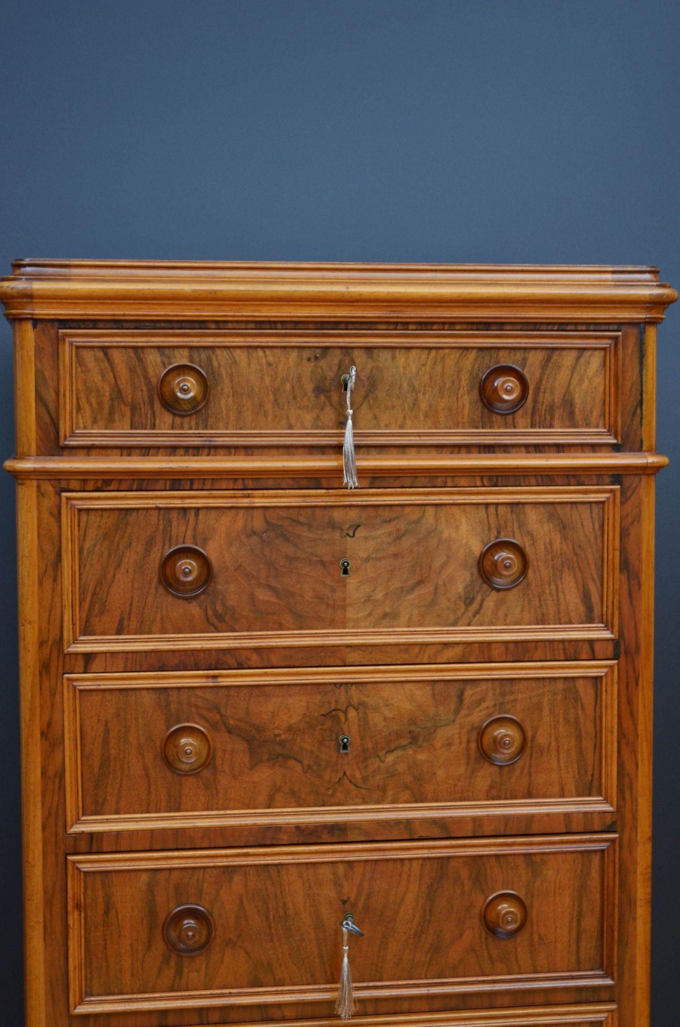 Tall 19th Century Walnut Chest of Drawers 7