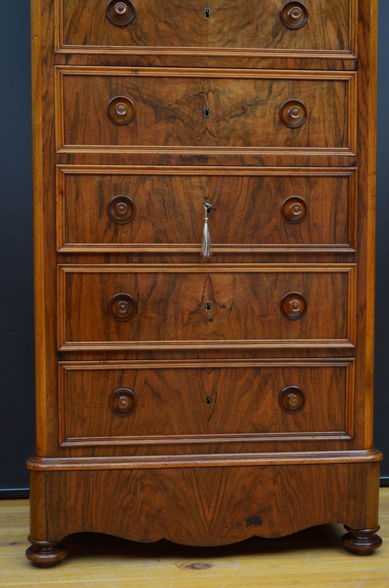 Tall 19th Century Walnut Chest of Drawers 8