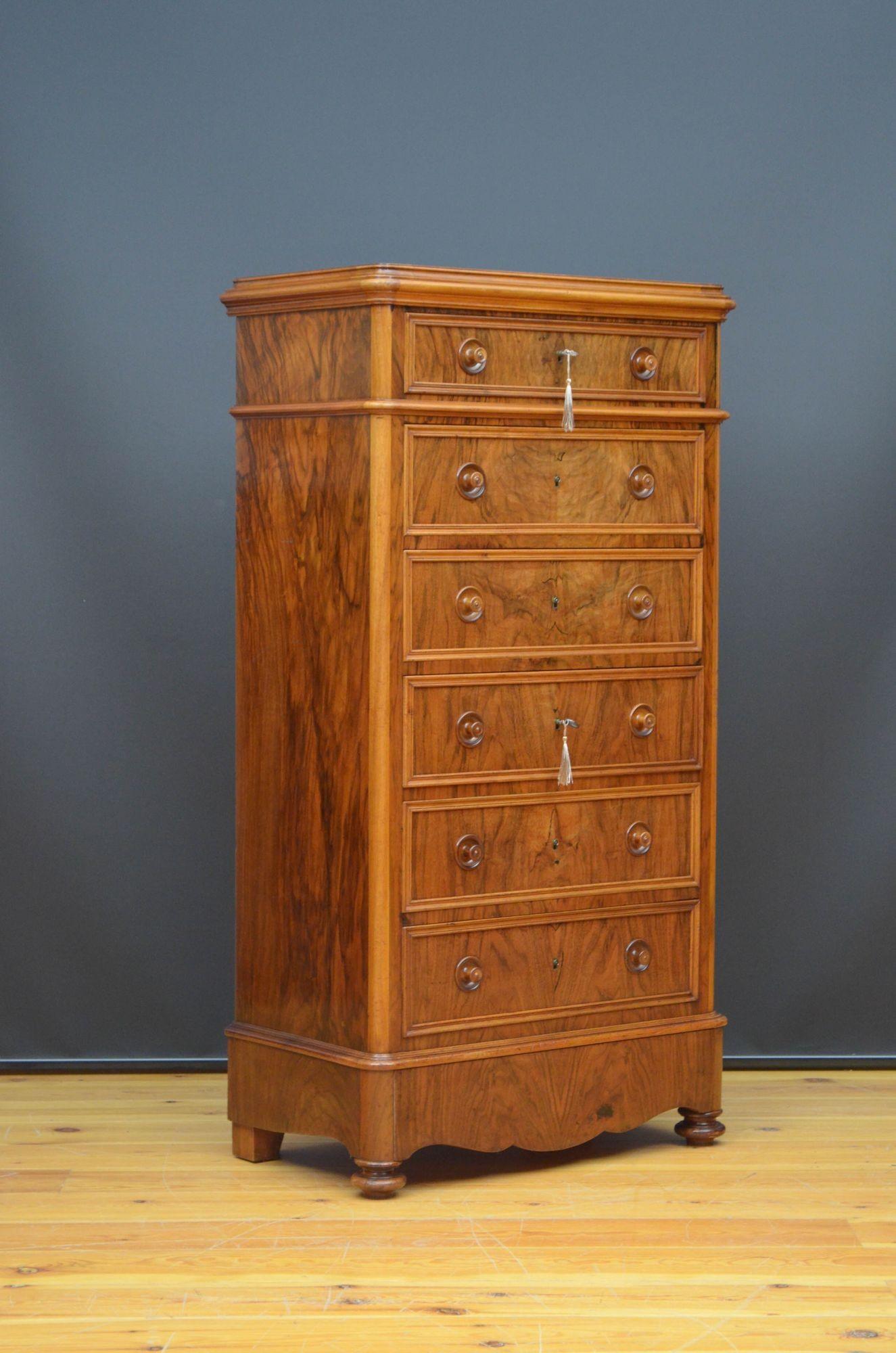 French Tall 19th Century Walnut Chest of Drawers