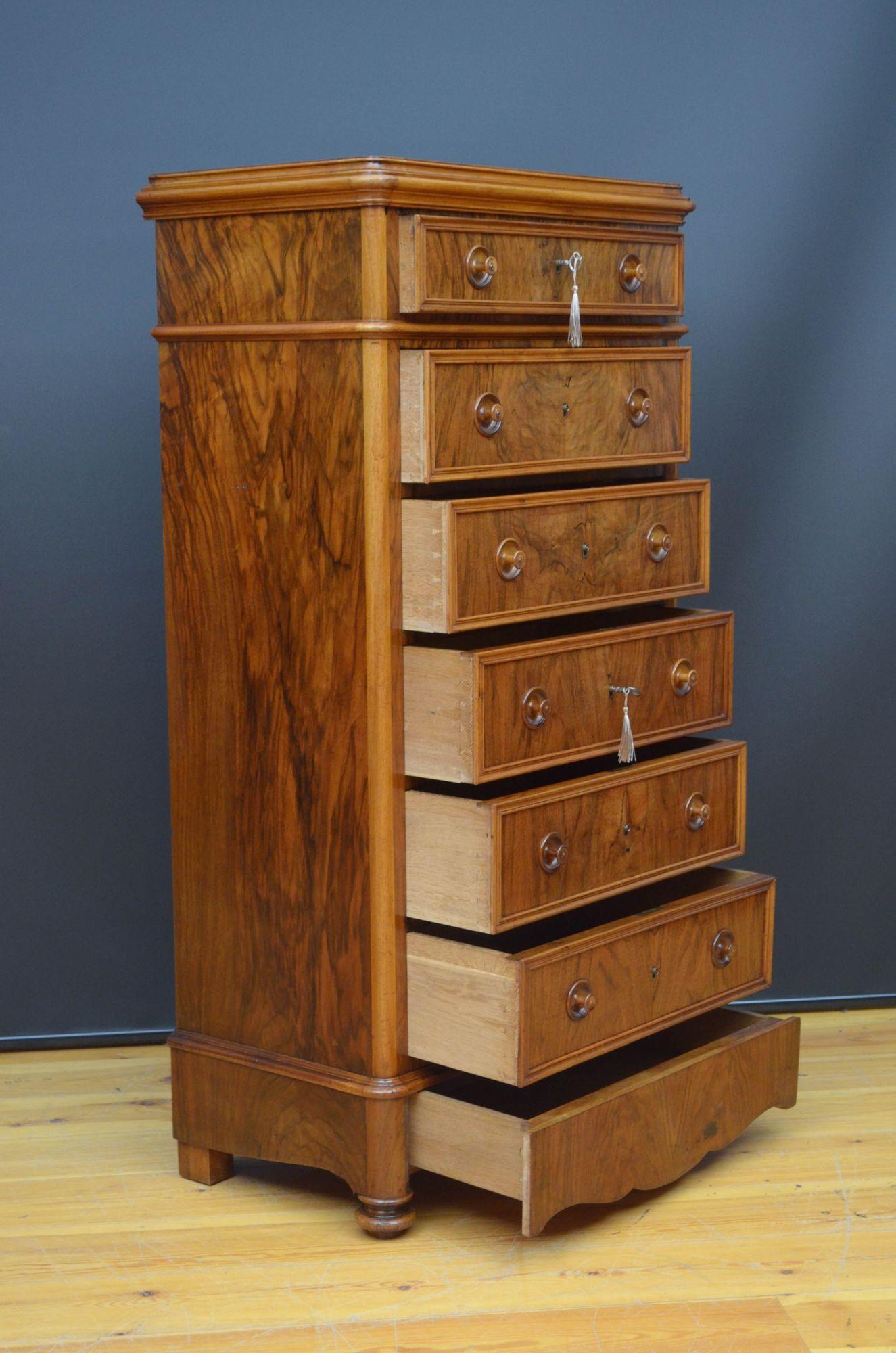 Tall 19th Century Walnut Chest of Drawers 5