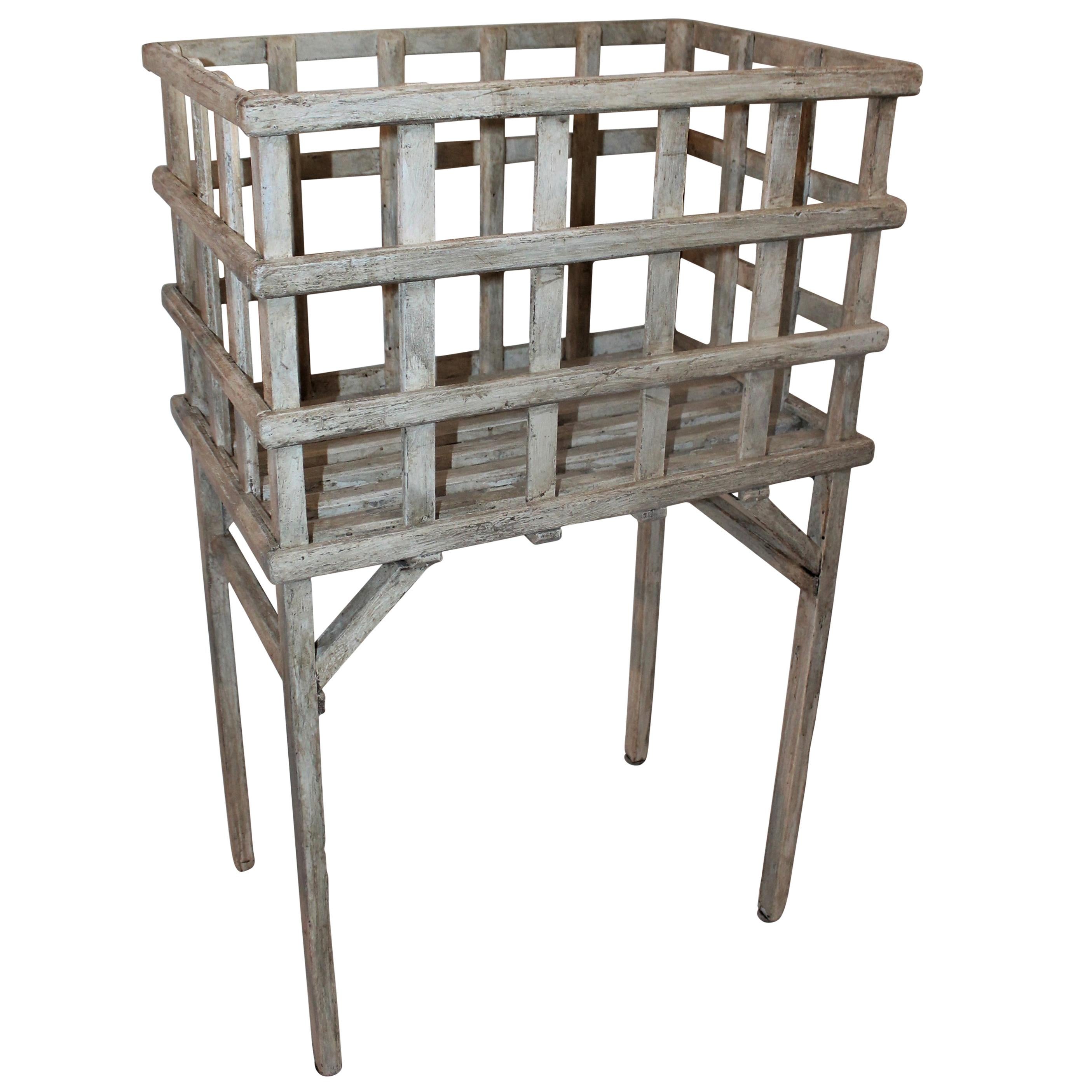 Tall 19th Century White Washed Basket on Legs at 1stDibs