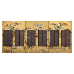 Tall 2-sided 6-panel Rinpa School-style Japanese folding screen