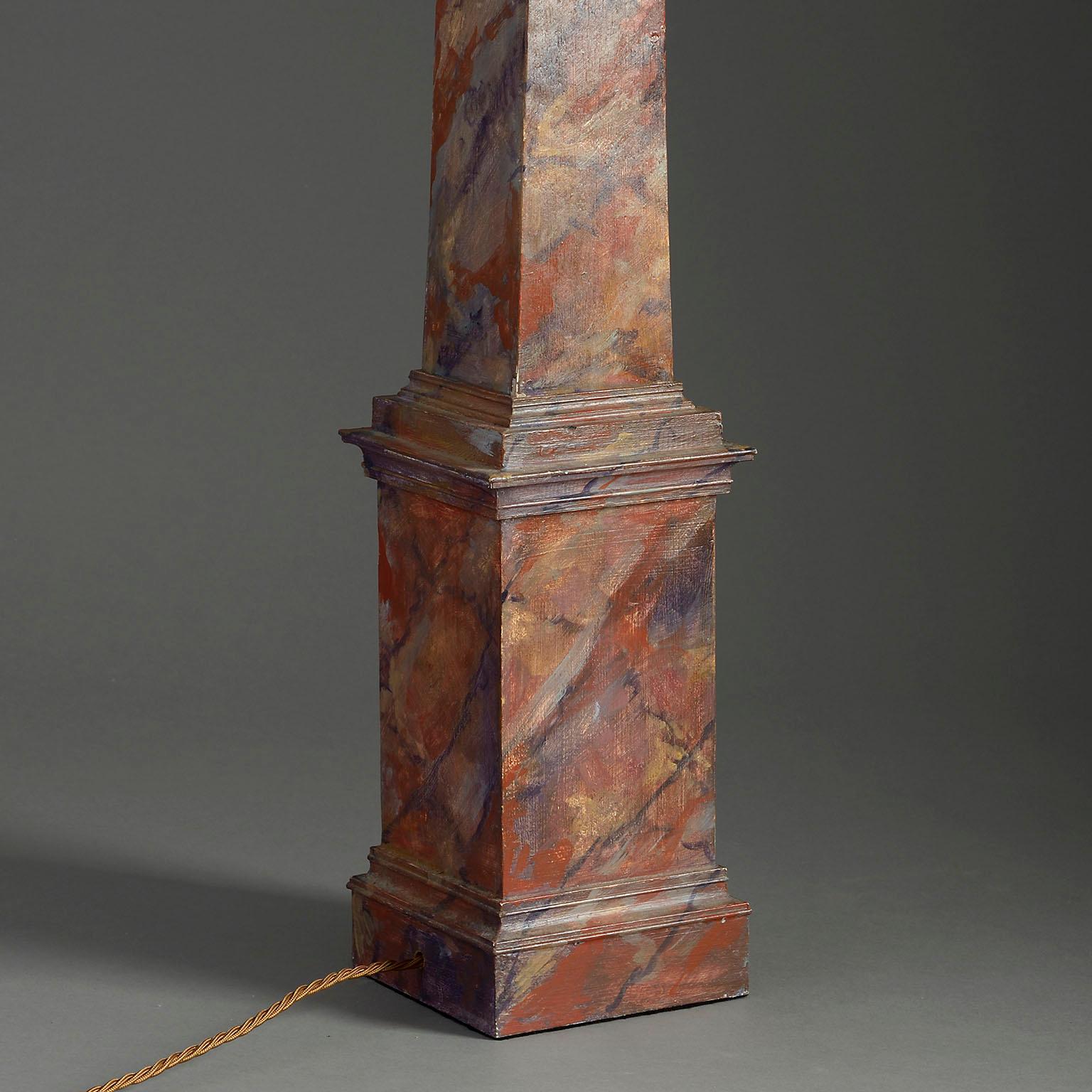 Neoclassical Revival Tall 20th Century Faux Marble Painted Obelisk Lamp For Sale