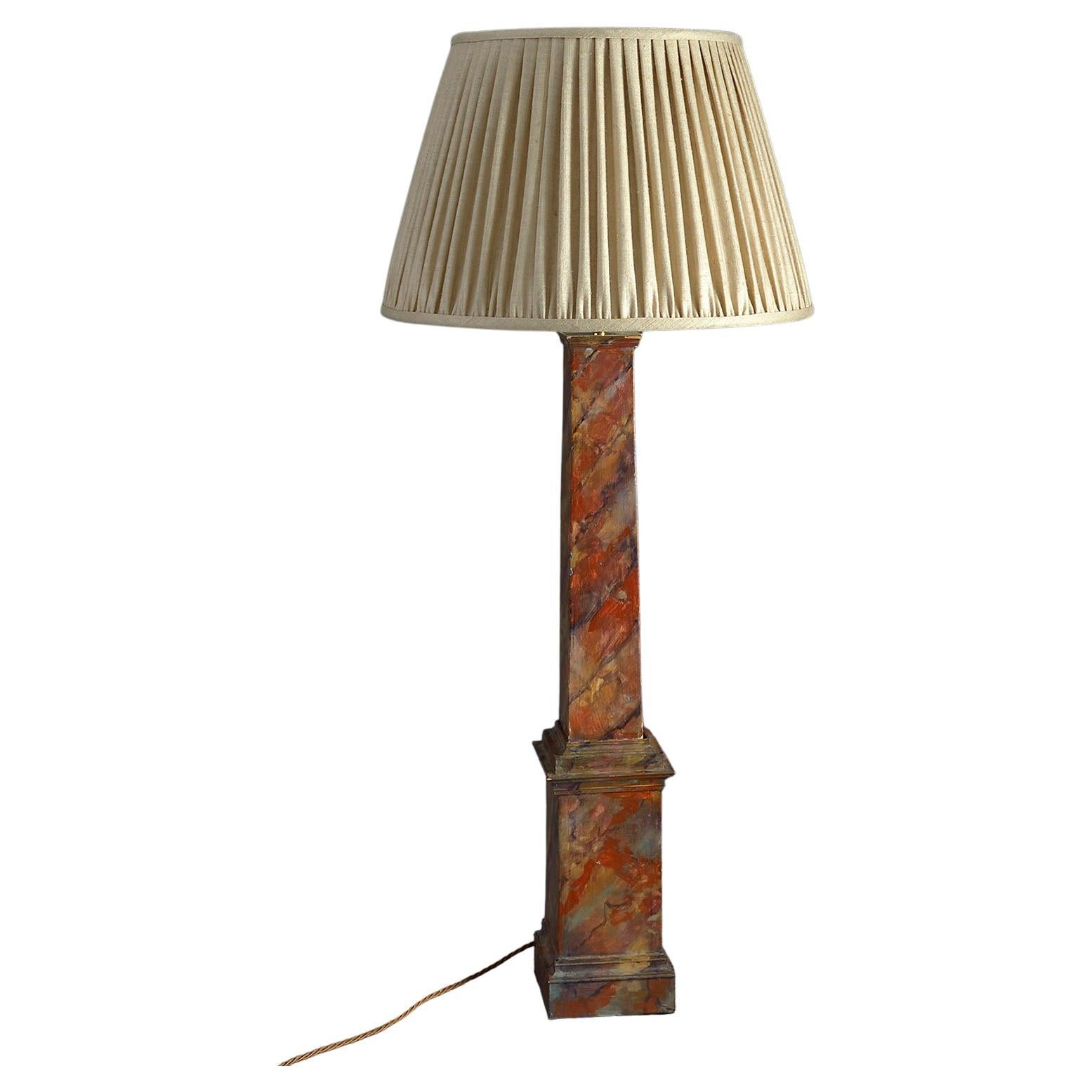 Tall 20th Century Faux Marble Painted Obelisk Lamp For Sale