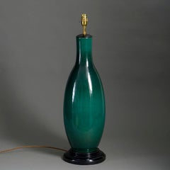Tall 20th Century Green Glazed Ceramic Vase Lamp